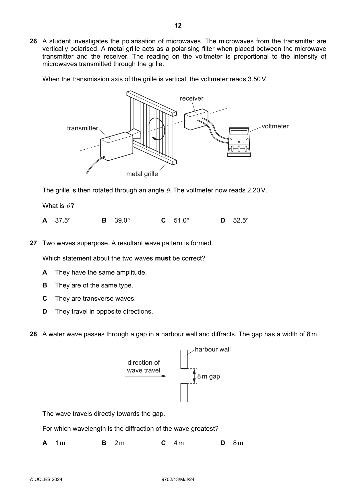 Cambridge A Level Physics 9702 2024 May/June Paper 1 · Variant 3 question paper, page 12 of 20