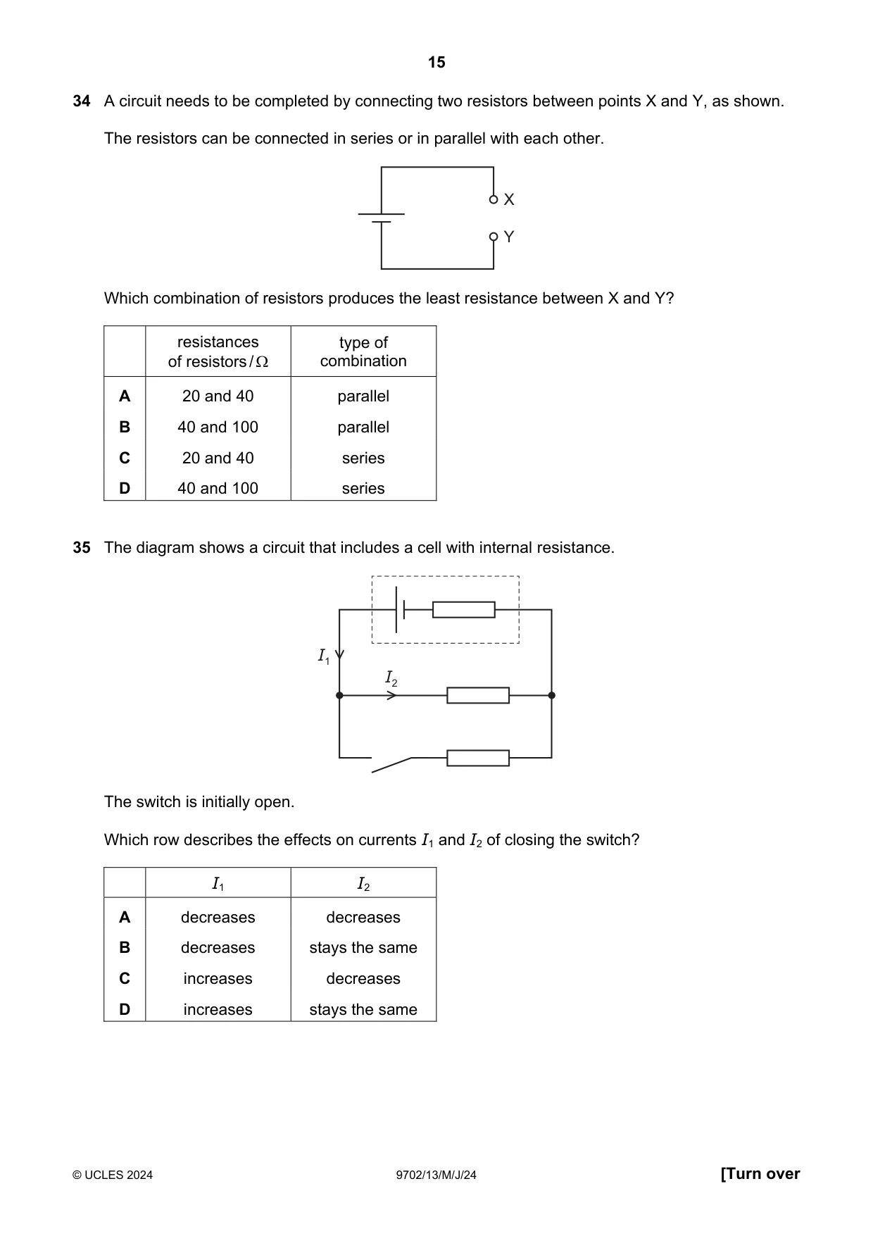 Cambridge A Level Physics 9702 2024 May/June Paper 1 · Variant 3 question paper, page 15 of 20