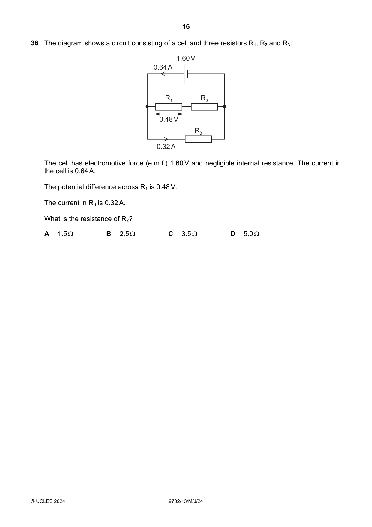 Cambridge A Level Physics 9702 2024 May/June Paper 1 · Variant 3 question paper, page 16 of 20