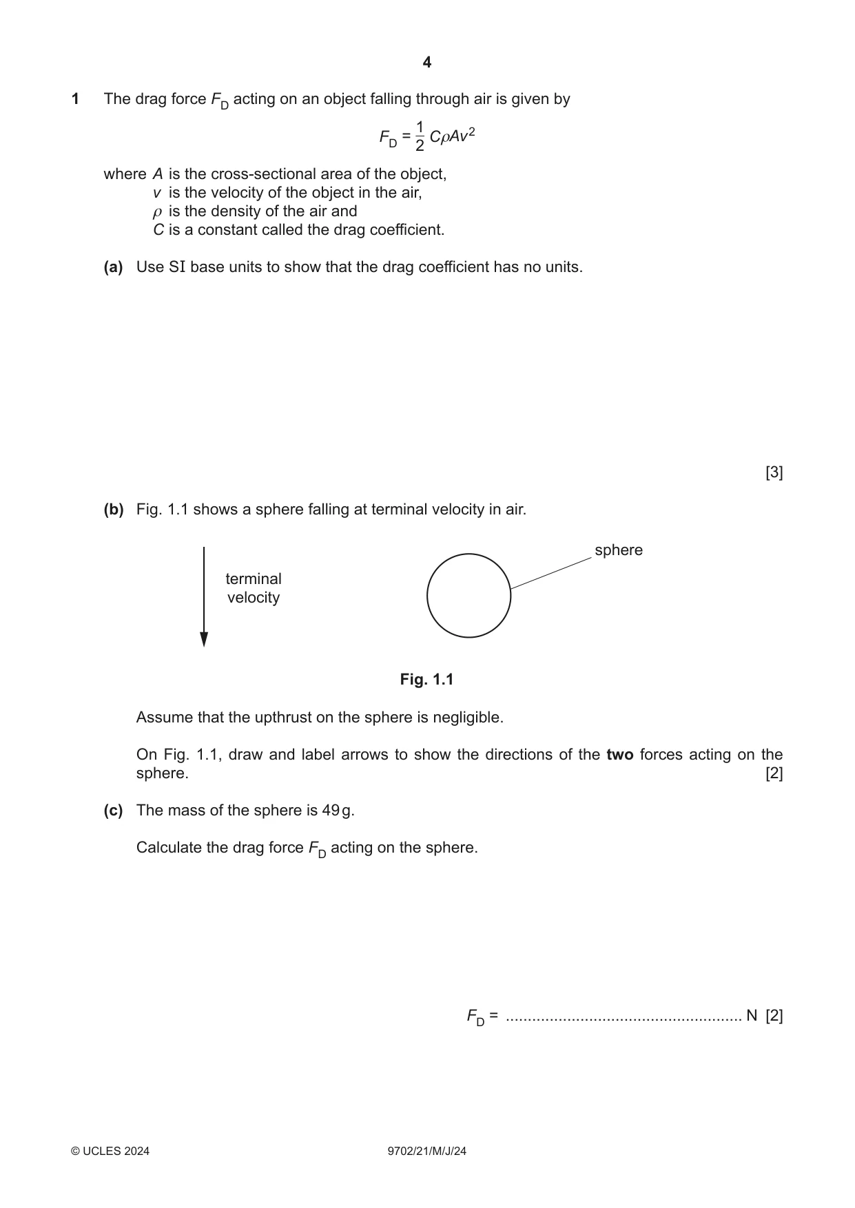 Cambridge A Level Physics 9702 2024 May/June Paper 2 · Variant 1 question paper, page 4 of 20