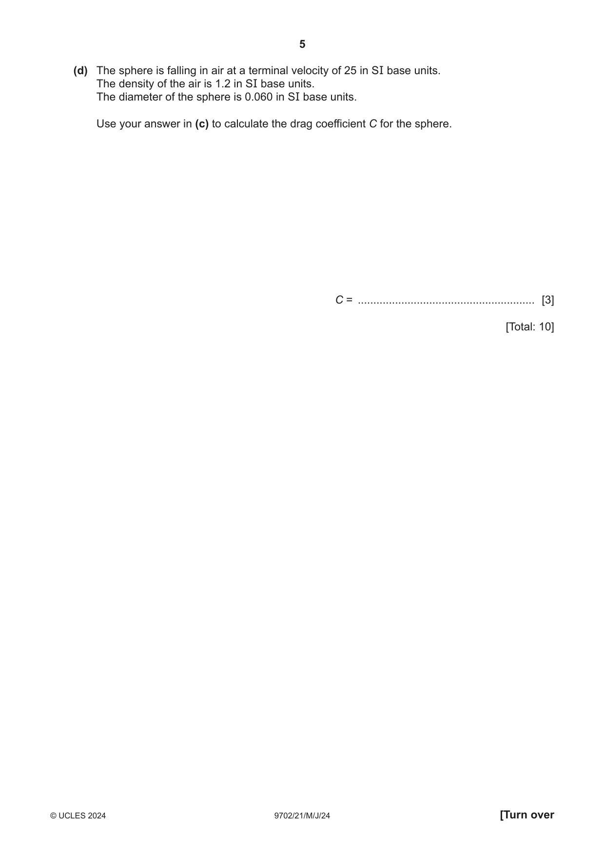 Cambridge A Level Physics 9702 2024 May/June Paper 2 · Variant 1 question paper, page 5 of 20