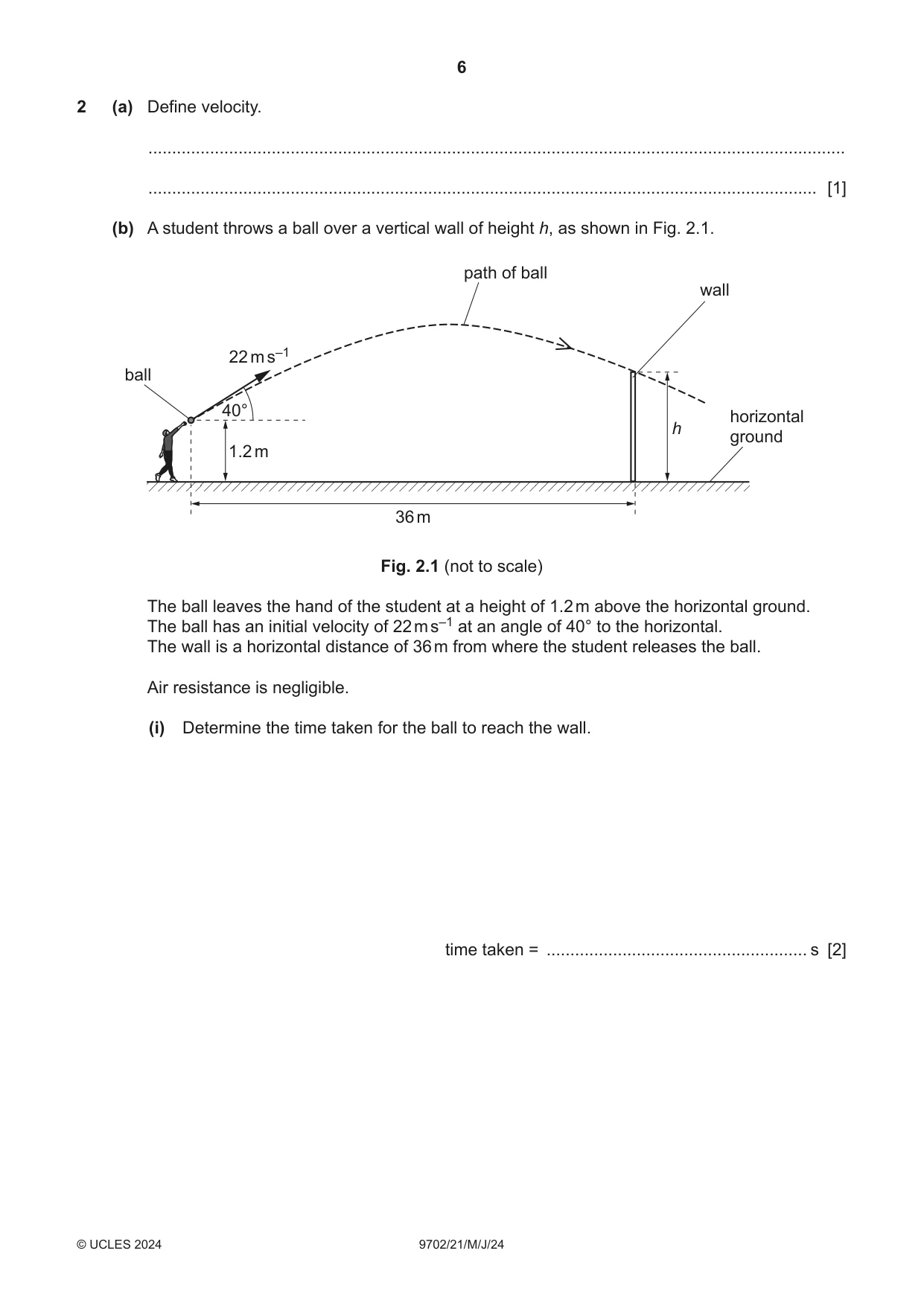 Cambridge A Level Physics 9702 2024 May/June Paper 2 · Variant 1 question paper, page 6 of 20