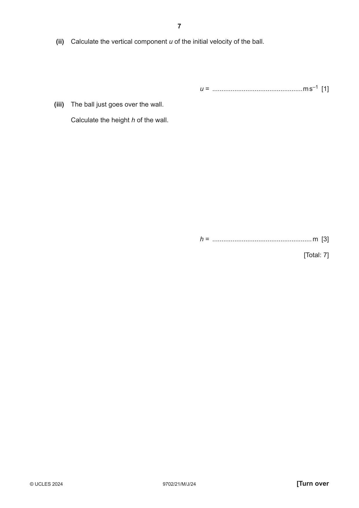 Cambridge A Level Physics 9702 2024 May/June Paper 2 · Variant 1 question paper, page 7 of 20