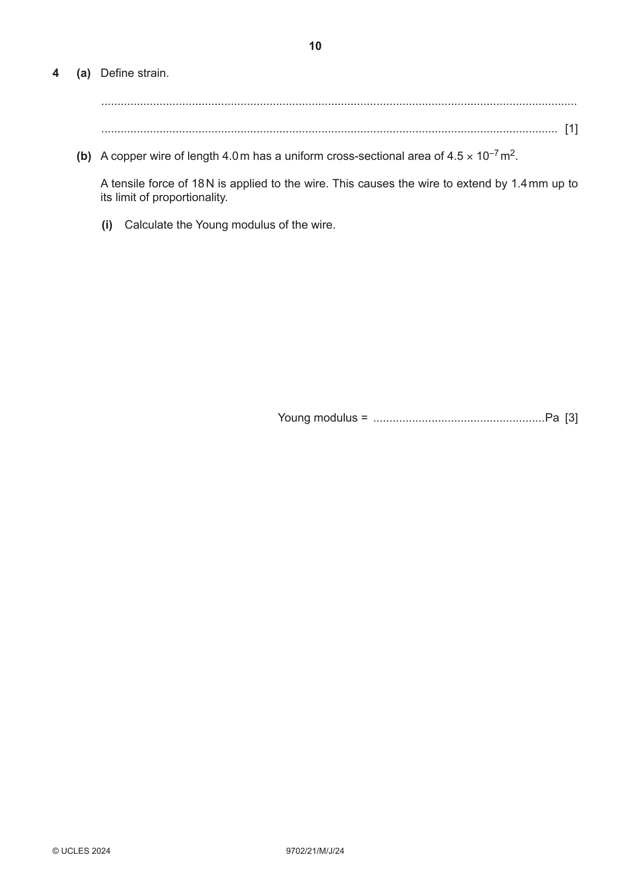 Cambridge A Level Physics 9702 2024 May/June Paper 2 · Variant 1 question paper, page 10 of 20
