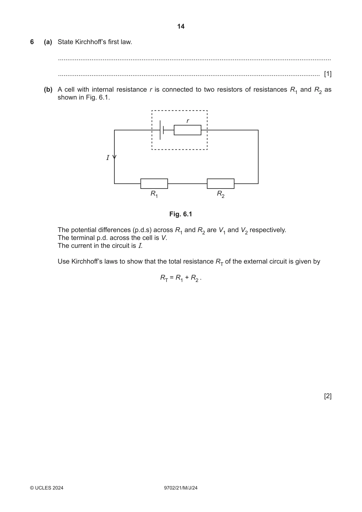 Cambridge A Level Physics 9702 2024 May/June Paper 2 · Variant 1 question paper, page 14 of 20