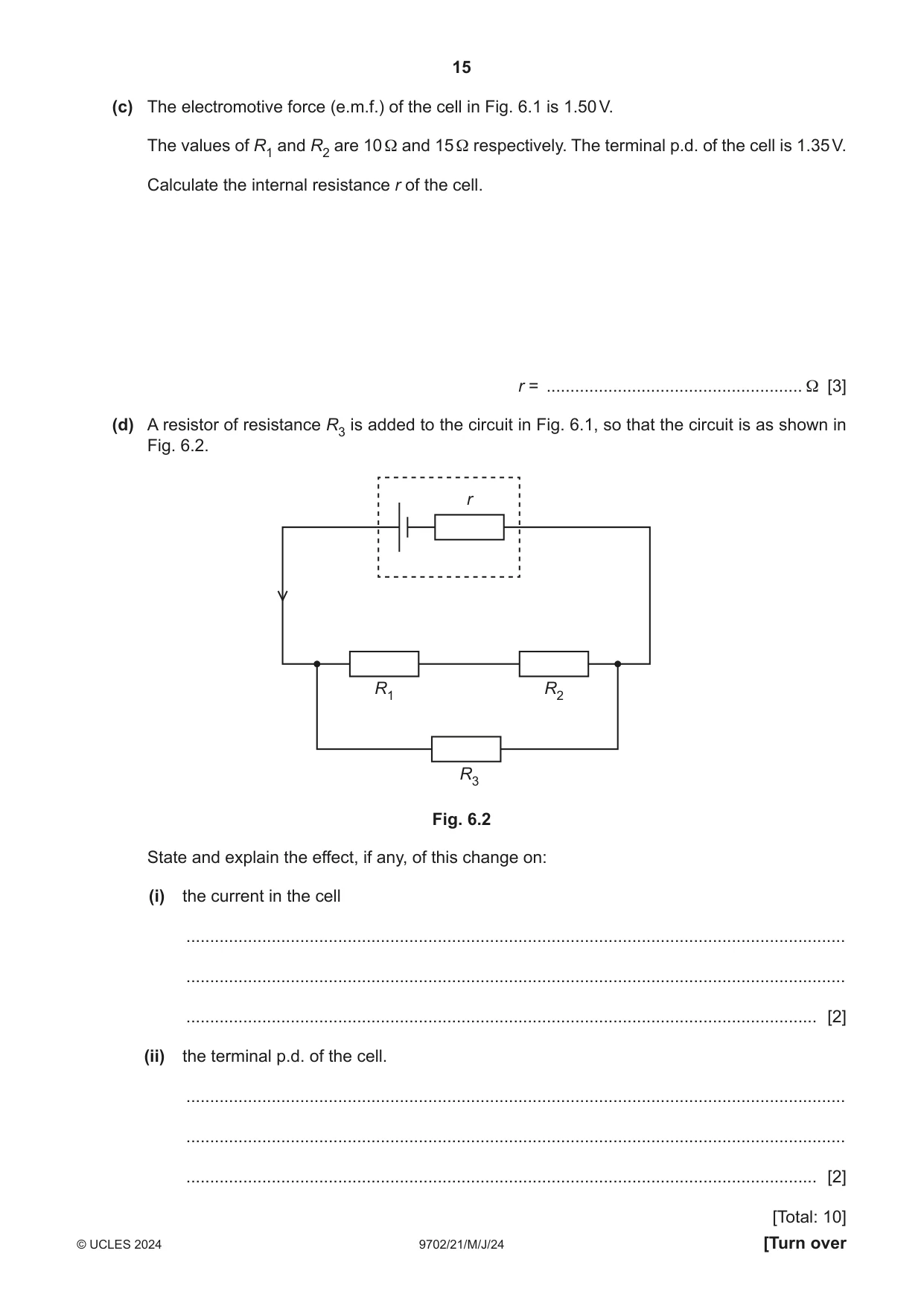 Cambridge A Level Physics 9702 2024 May/June Paper 2 · Variant 1 question paper, page 15 of 20