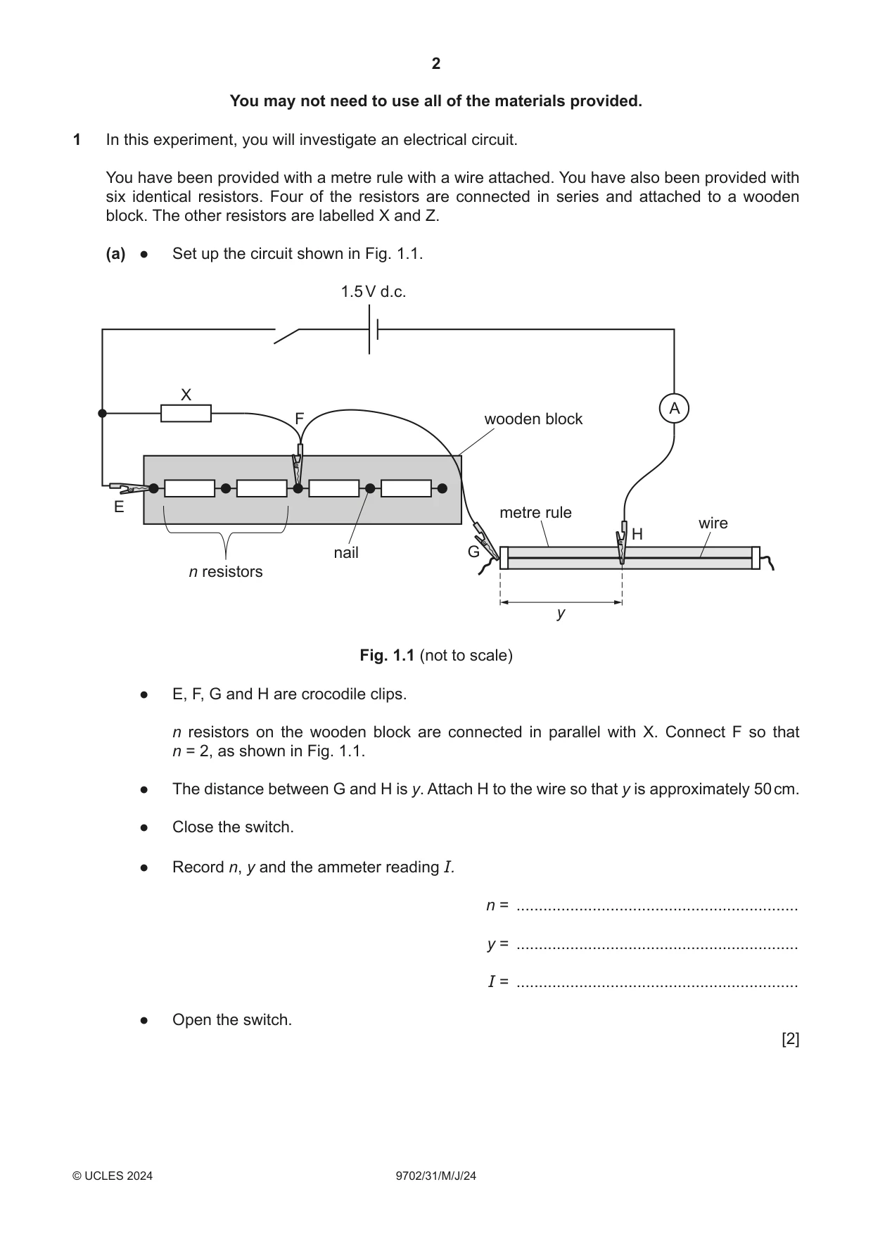 Cambridge A Level Physics 9702 2024 May/June Paper 3 · Variant 1 question paper, page 2 of 12