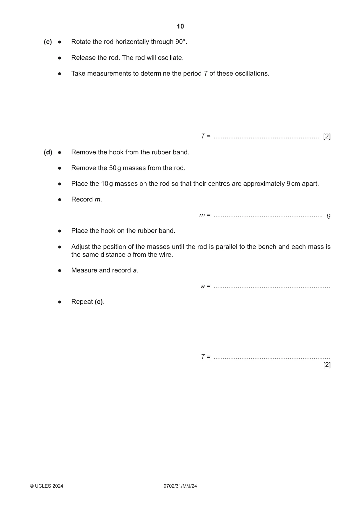 Cambridge A Level Physics 9702 2024 May/June Paper 3 · Variant 1 question paper, page 10 of 12