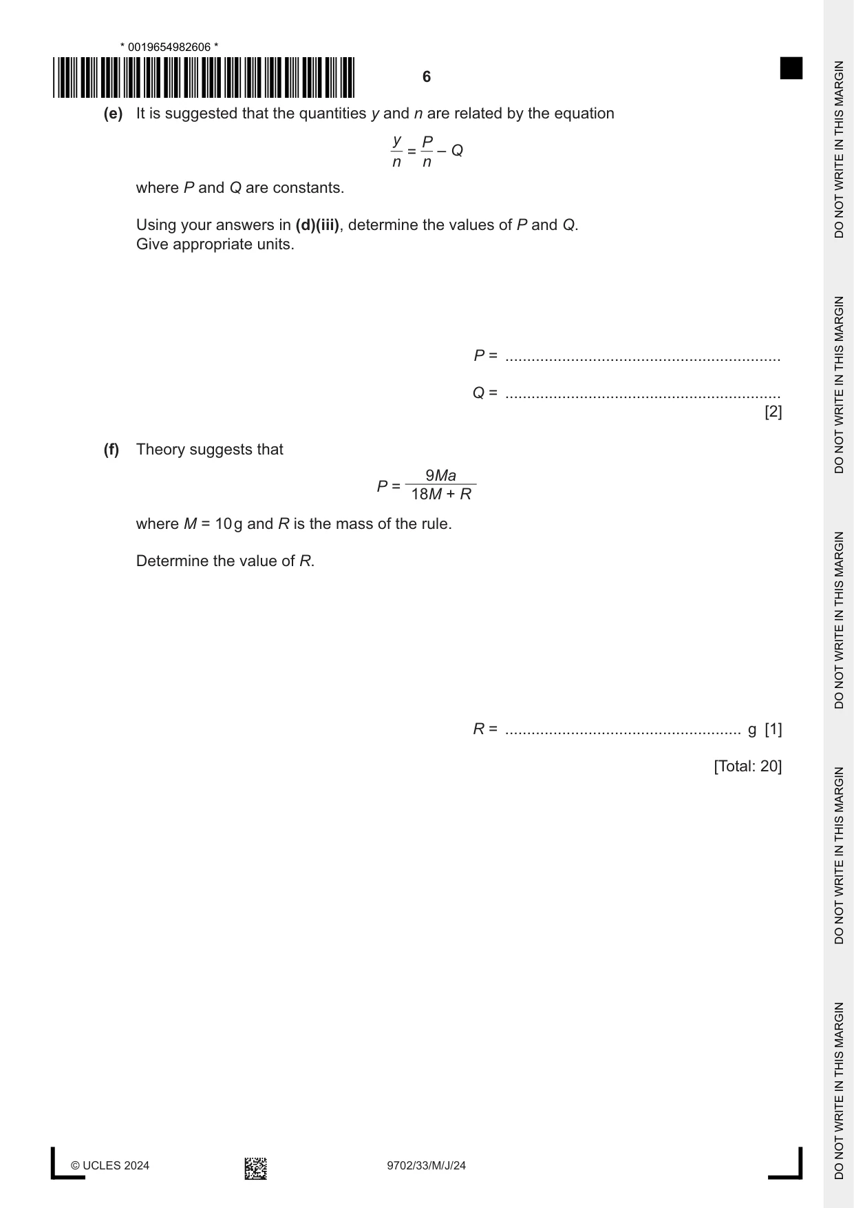 Cambridge A Level Physics 9702 2024 May/June Paper 3 · Variant 3 question paper, page 6 of 12