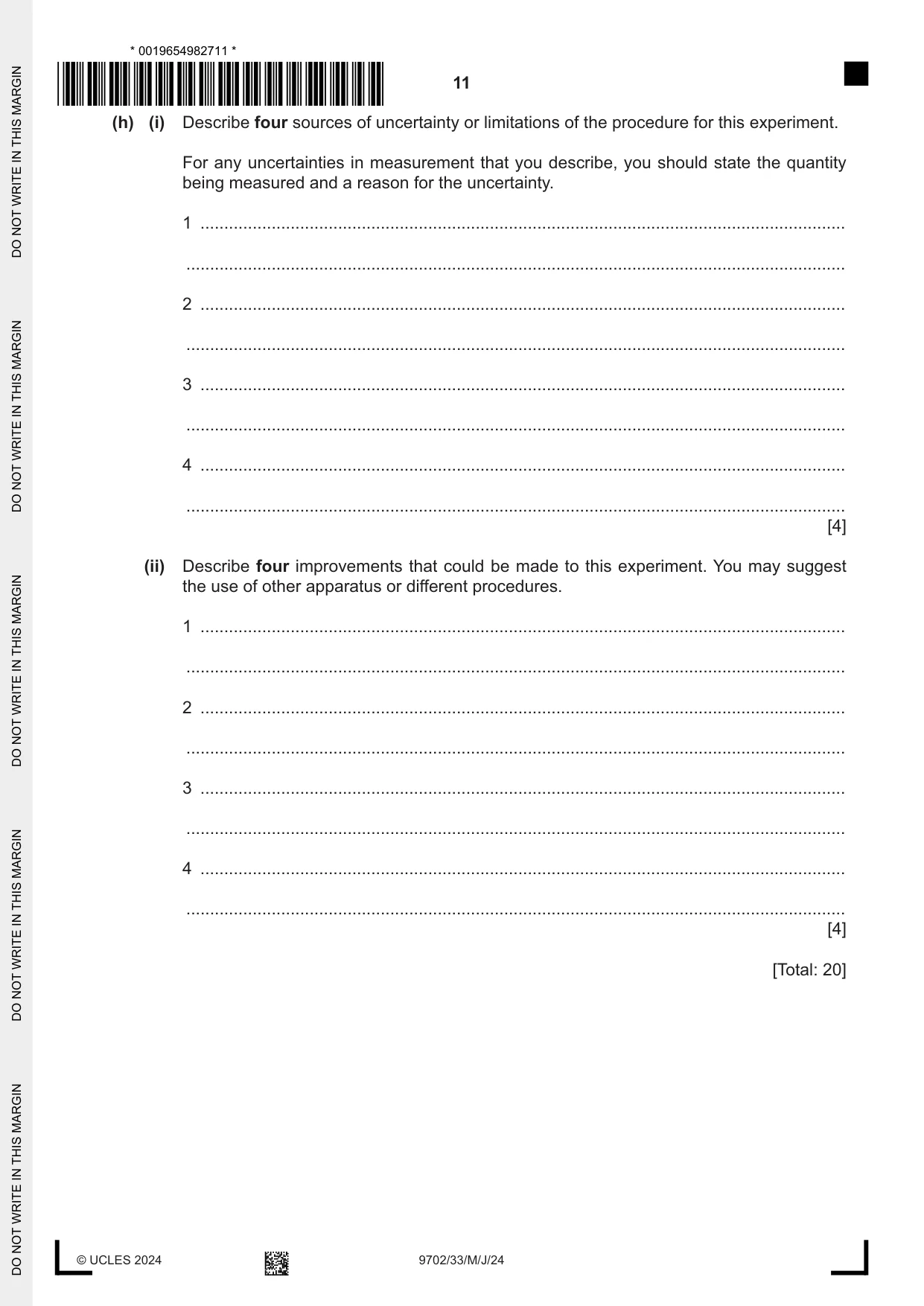 Cambridge A Level Physics 9702 2024 May/June Paper 3 · Variant 3 question paper, page 11 of 12
