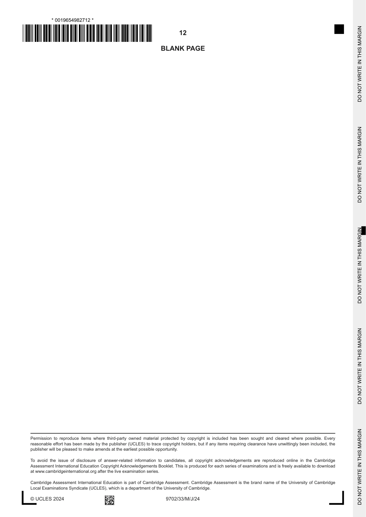 Cambridge A Level Physics 9702 2024 May/June Paper 3 · Variant 3 question paper, page 12 of 12