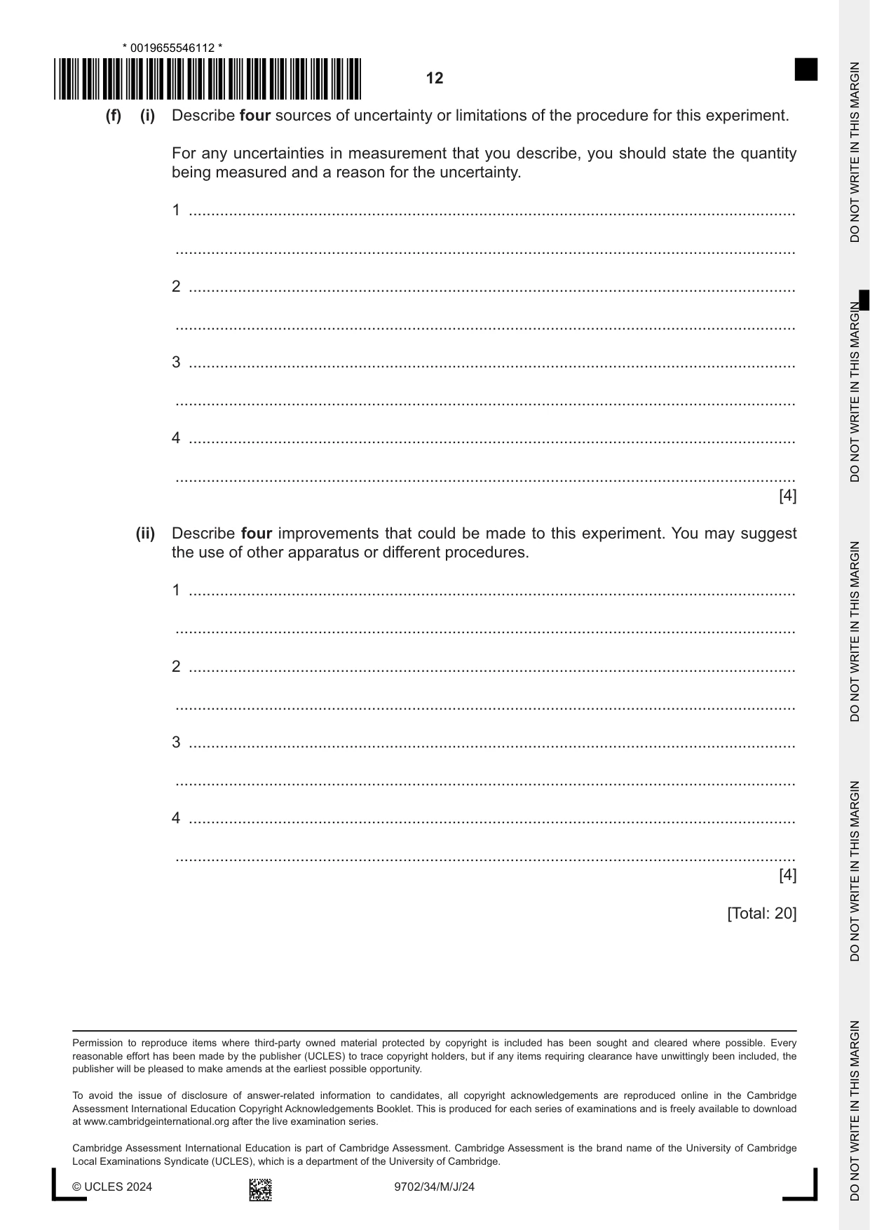 Cambridge A Level Physics 9702 2024 May/June Paper 3 · Variant 4 question paper, page 12 of 12