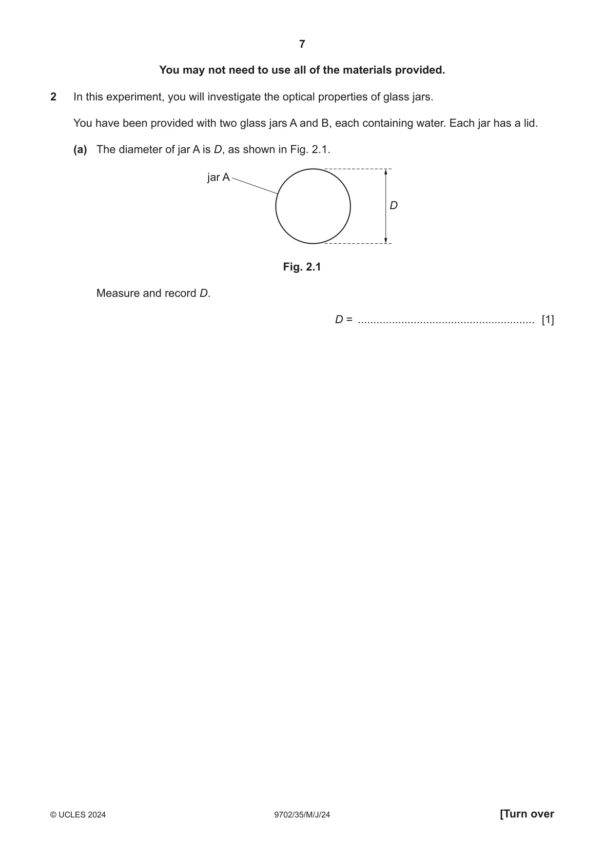 Cambridge A Level Physics 9702 2024 May/June Paper 3 · Variant 5 question paper, page 7 of 12