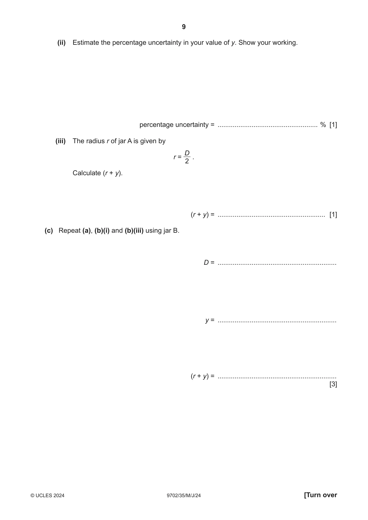 Cambridge A Level Physics 9702 2024 May/June Paper 3 · Variant 5 question paper, page 9 of 12