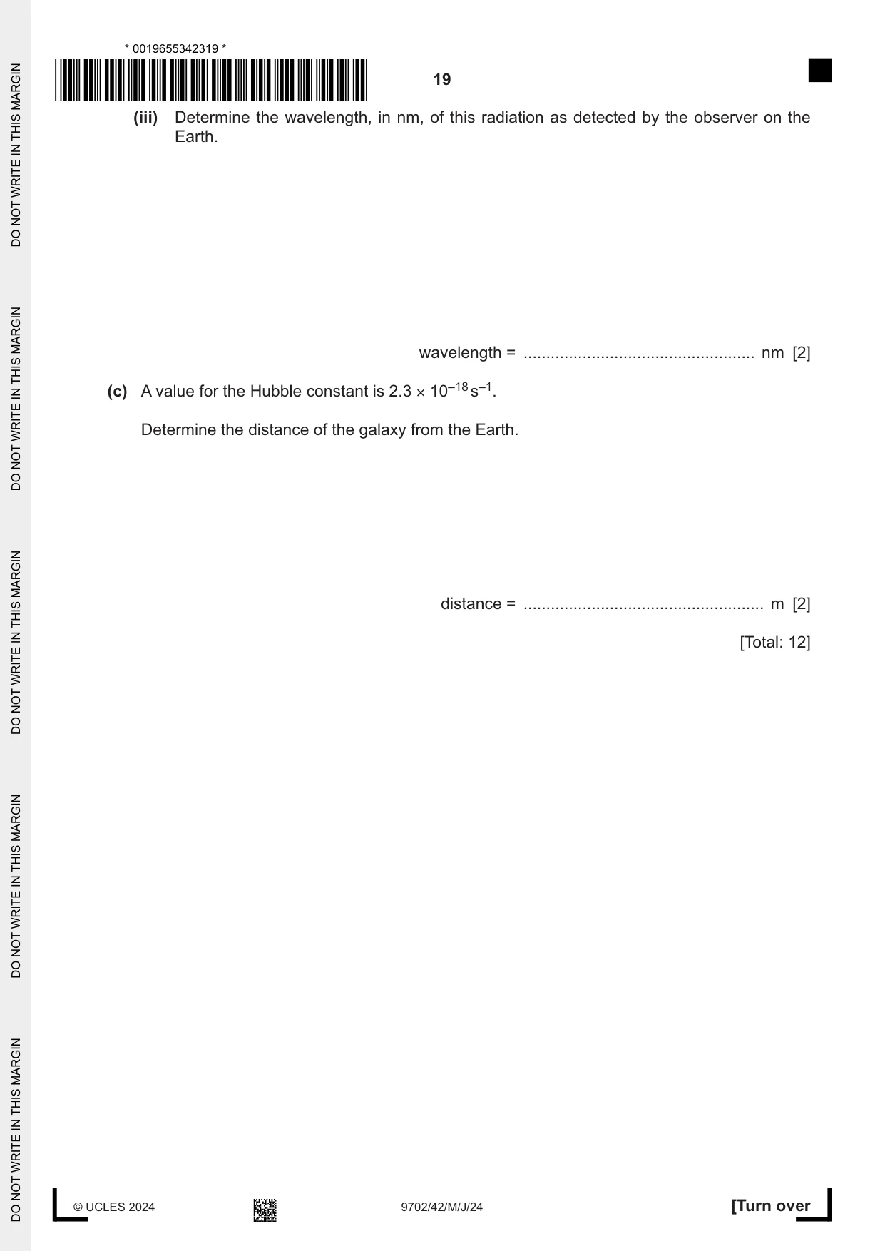 Cambridge A Level Physics 9702 2024 May/June Paper 4 · Variant 2 question paper, page 19 of 24
