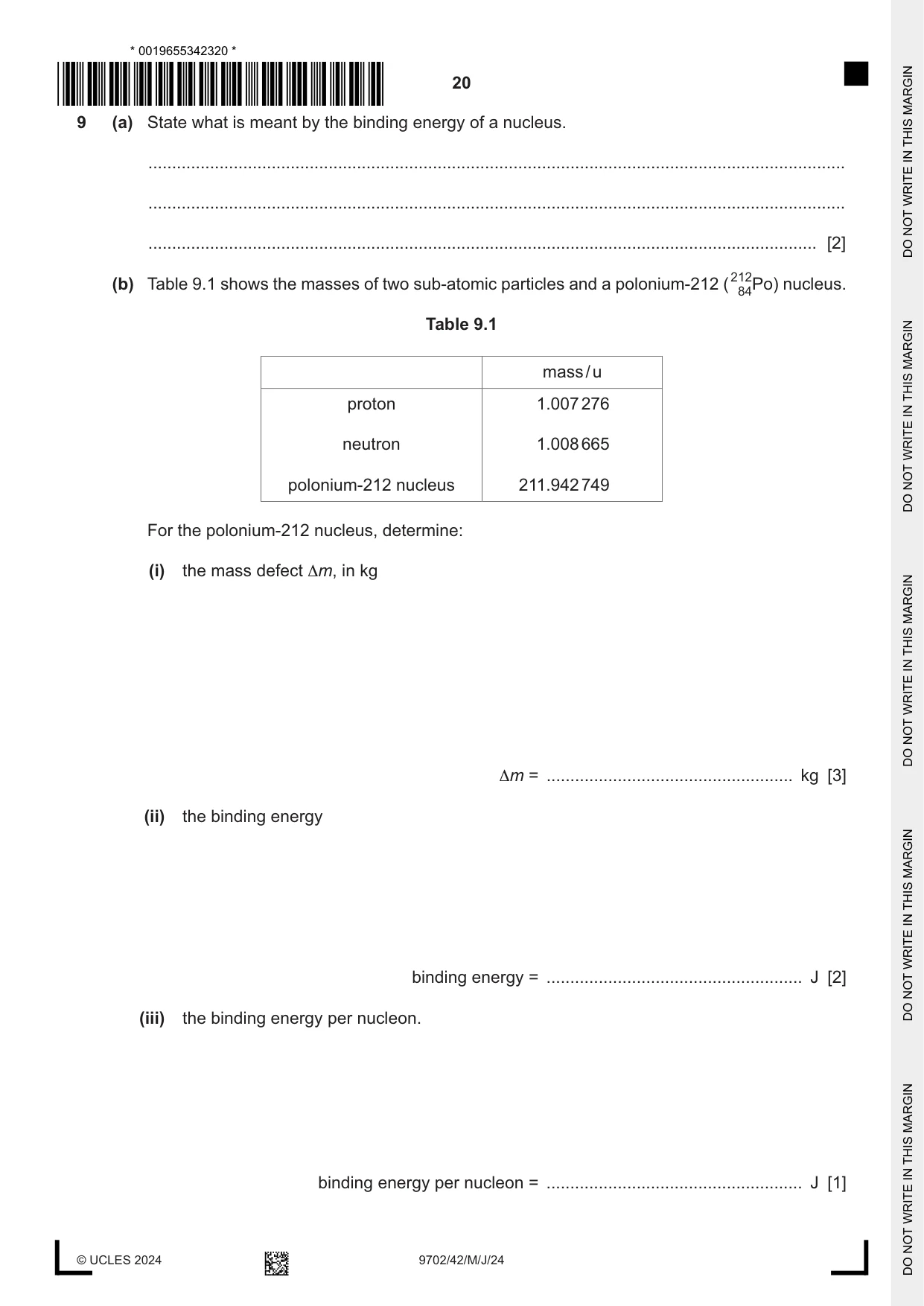 Cambridge A Level Physics 9702 2024 May/June Paper 4 · Variant 2 question paper, page 20 of 24