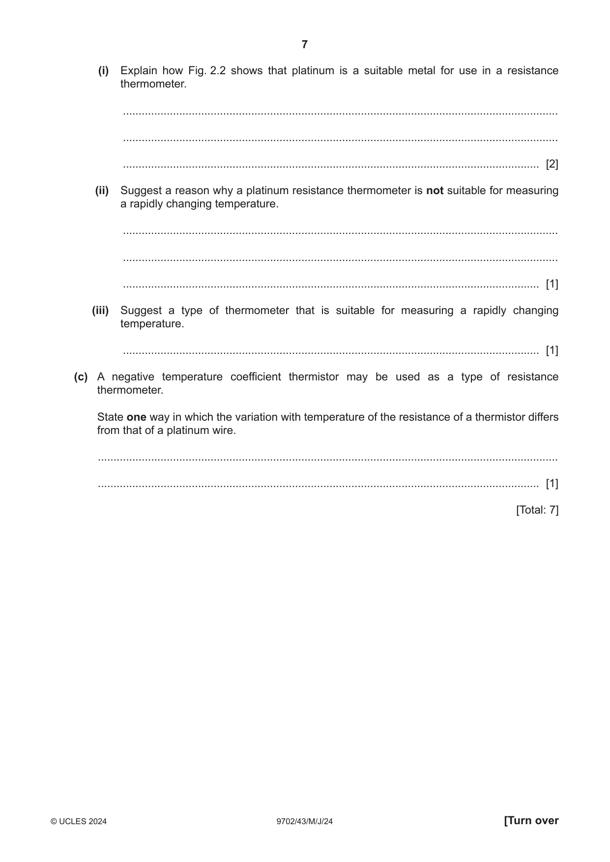 Cambridge A Level Physics 9702 2024 May/June Paper 4 · Variant 3 question paper, page 7 of 24
