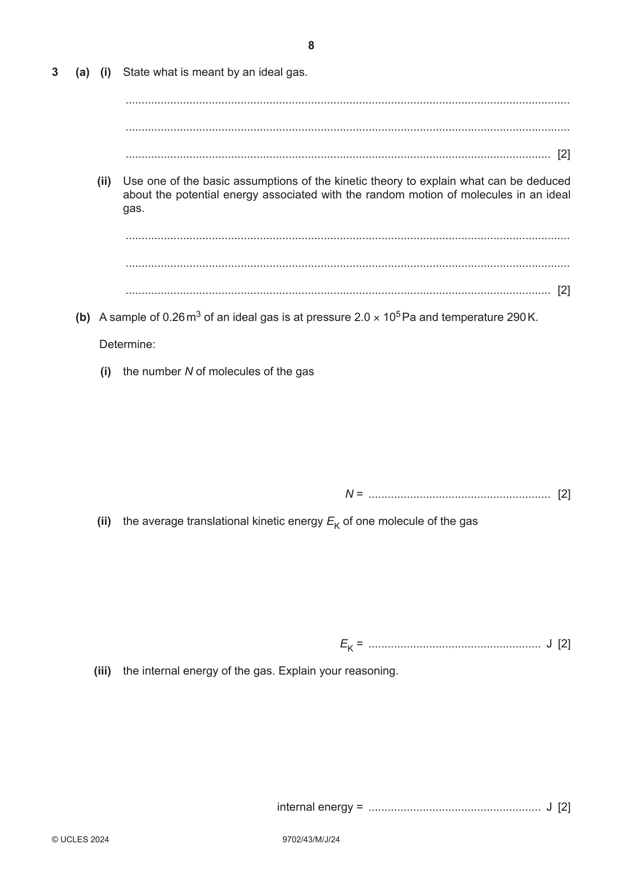 Cambridge A Level Physics 9702 2024 May/June Paper 4 · Variant 3 question paper, page 8 of 24