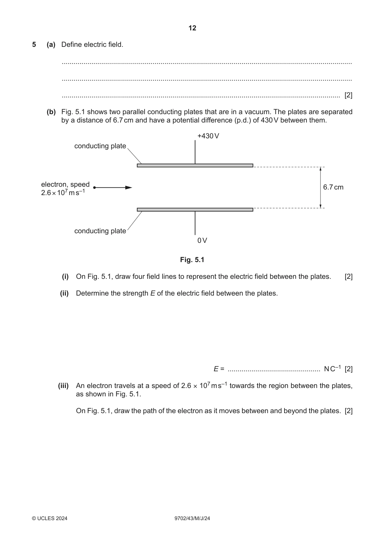 Cambridge A Level Physics 9702 2024 May/June Paper 4 · Variant 3 question paper, page 12 of 24