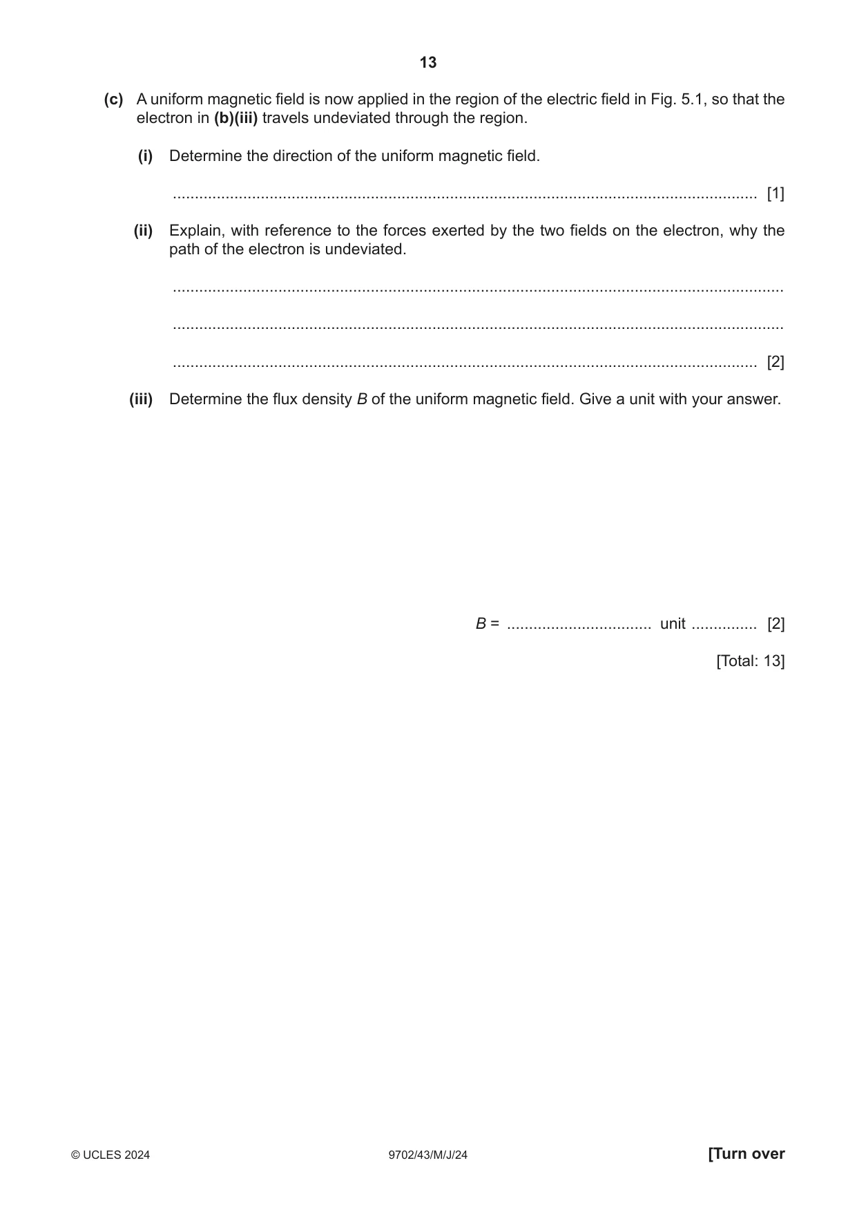 Cambridge A Level Physics 9702 2024 May/June Paper 4 · Variant 3 question paper, page 13 of 24