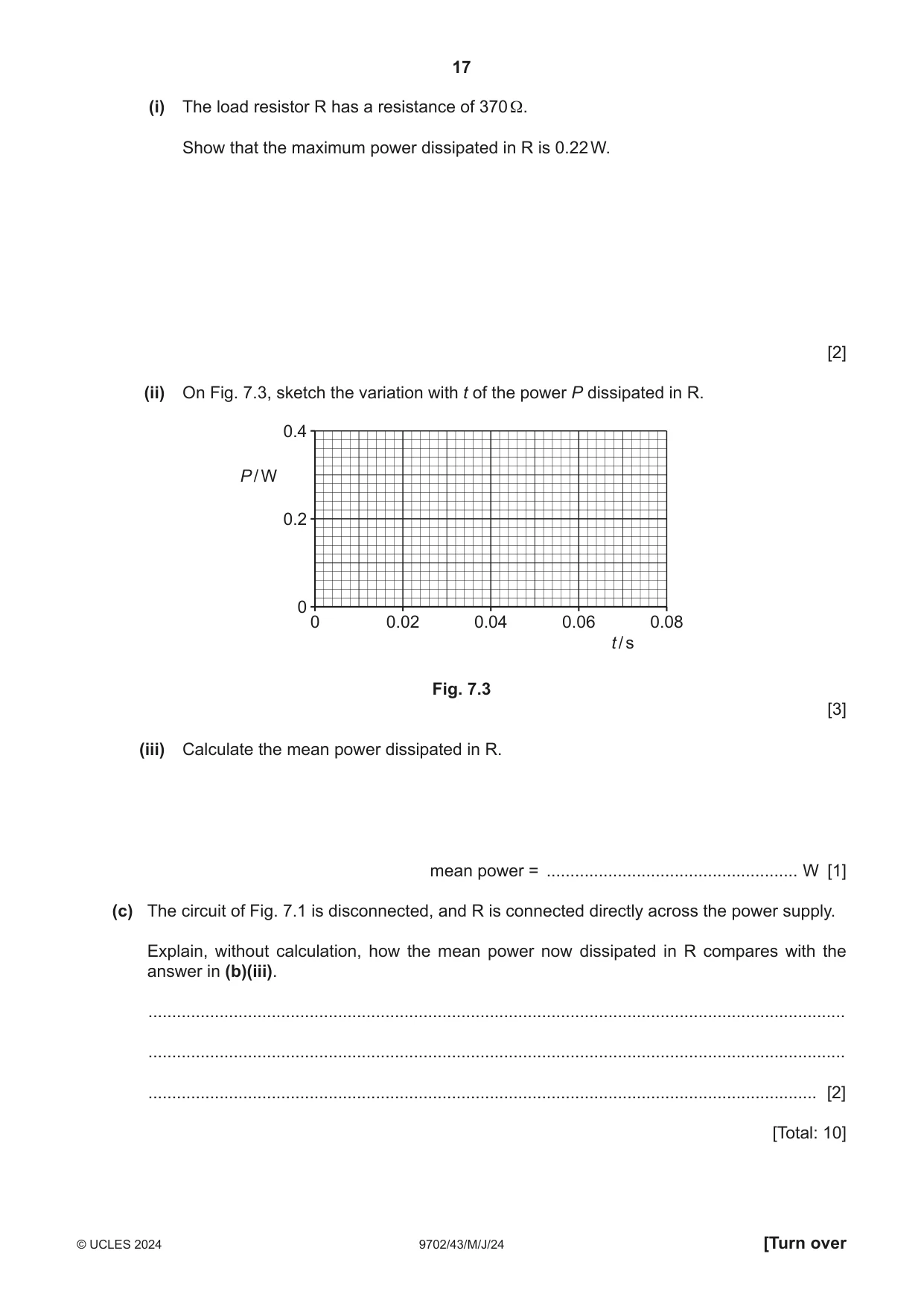 Cambridge A Level Physics 9702 2024 May/June Paper 4 · Variant 3 question paper, page 17 of 24