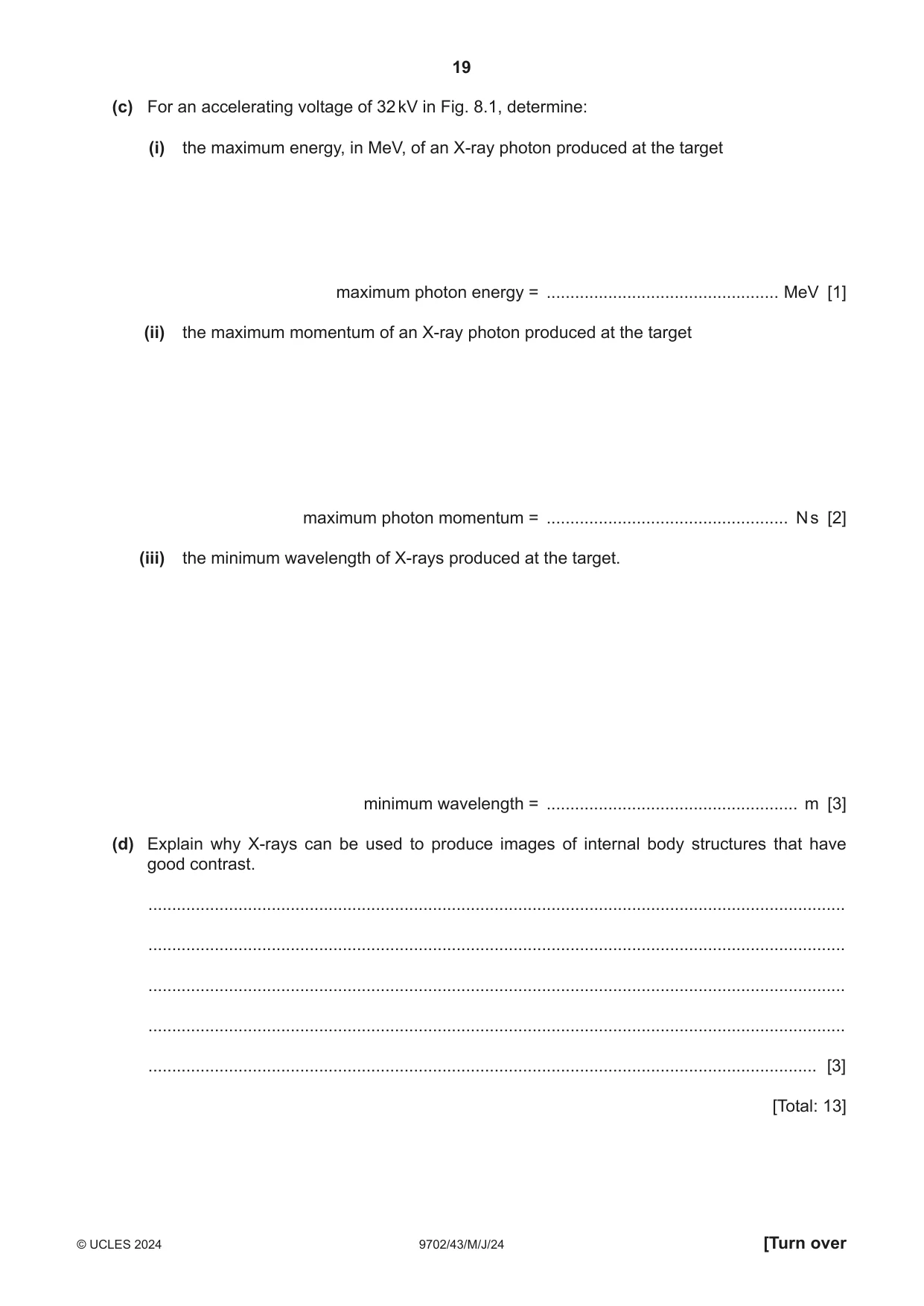 Cambridge A Level Physics 9702 2024 May/June Paper 4 · Variant 3 question paper, page 19 of 24