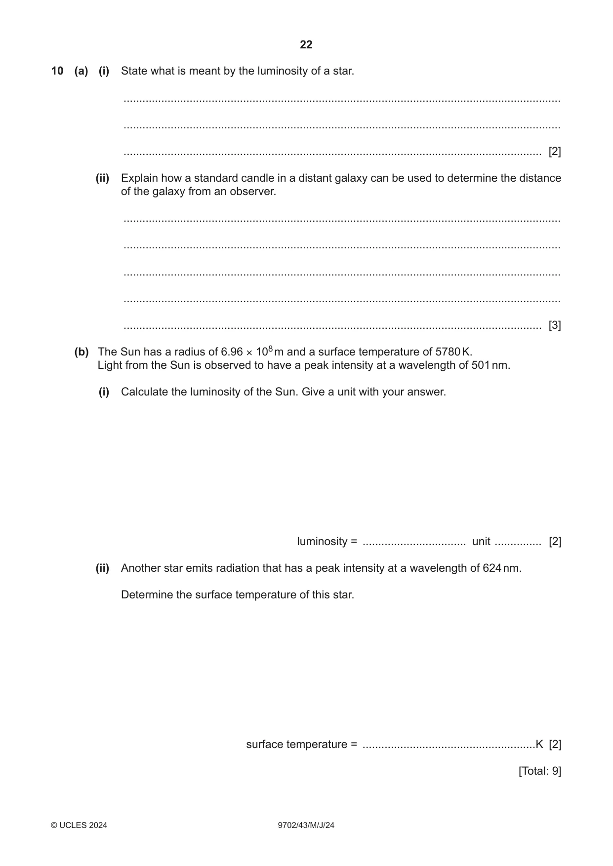 Cambridge A Level Physics 9702 2024 May/June Paper 4 · Variant 3 question paper, page 22 of 24