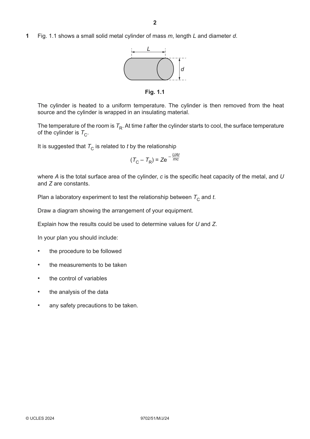 Cambridge A Level Physics 9702 2024 May/June Paper 5 · Variant 1 question paper, page 2 of 8