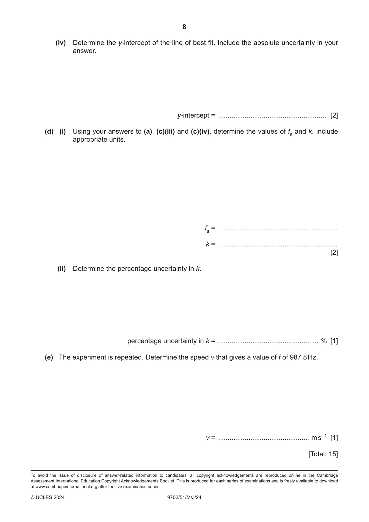 Cambridge A Level Physics 9702 2024 May/June Paper 5 · Variant 1 question paper, page 8 of 8