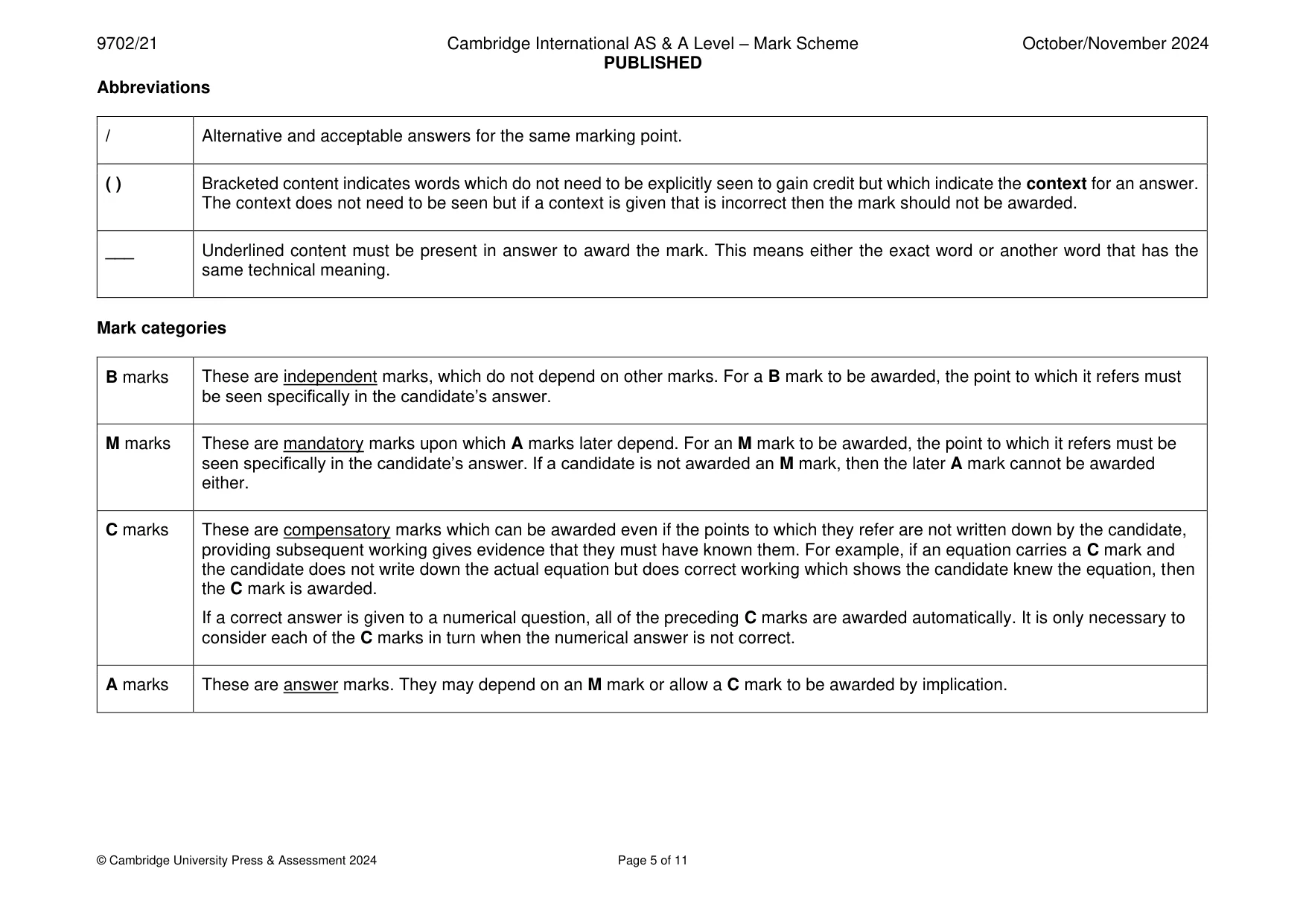 Mark scheme, page 5 of 11
