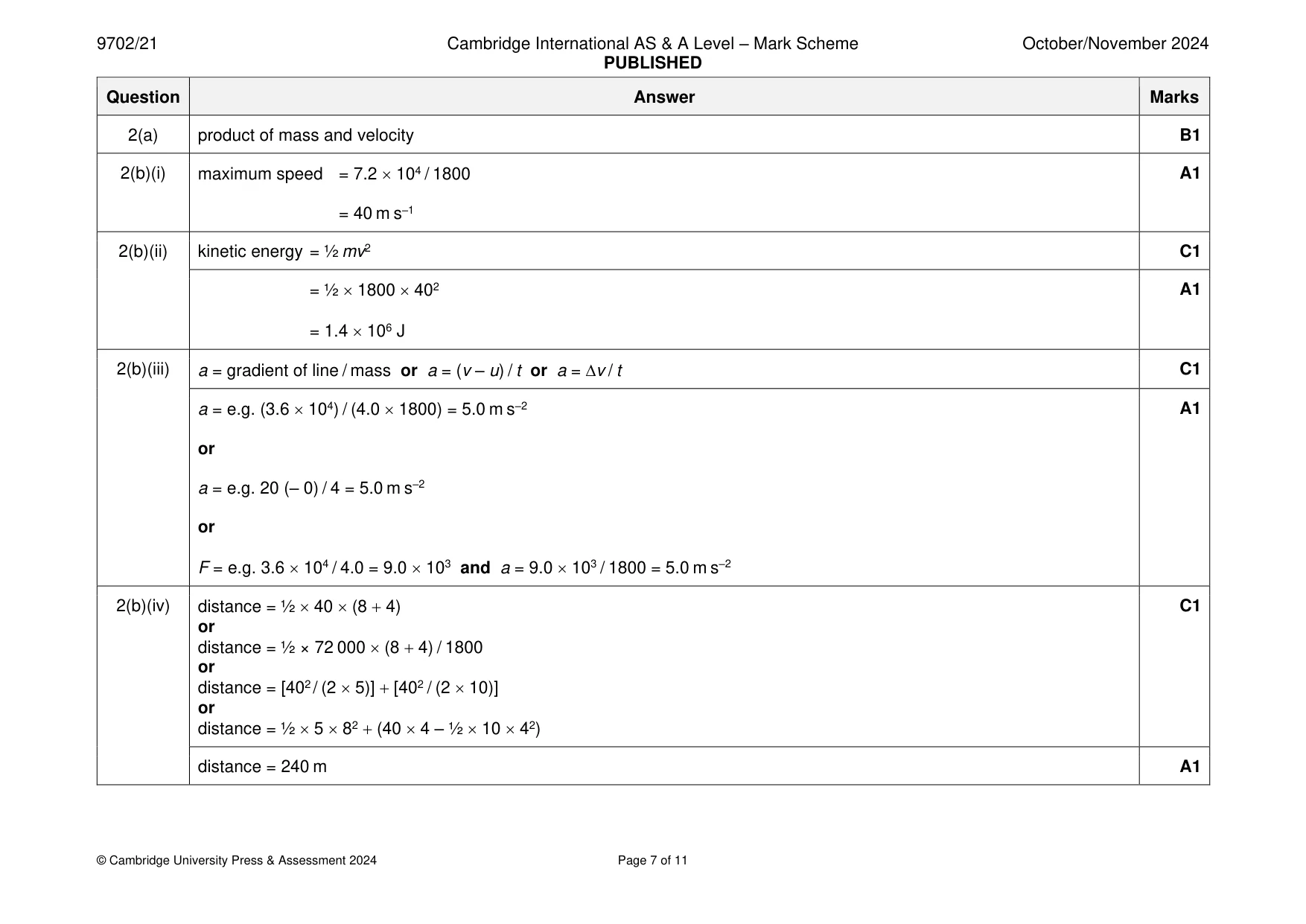 Mark scheme, page 7 of 11