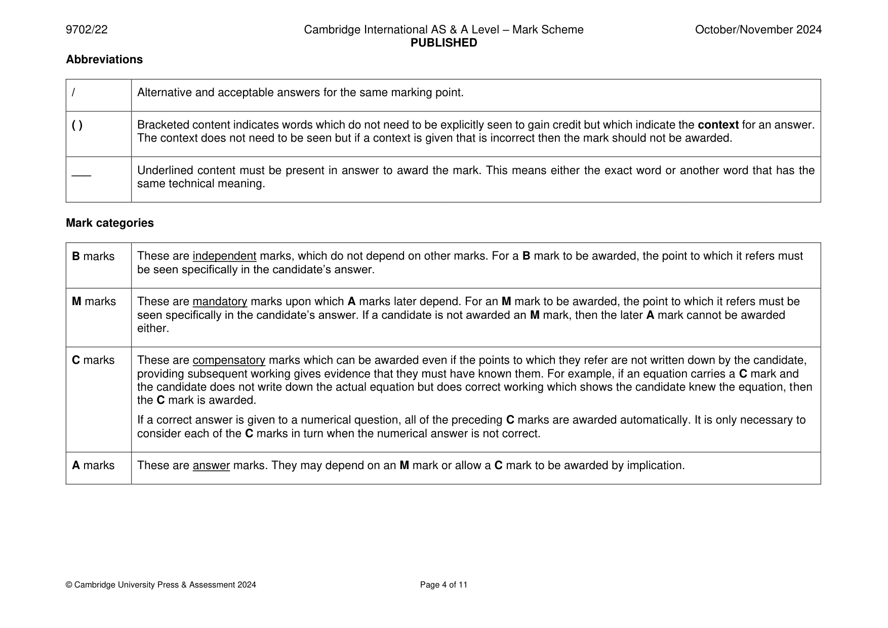 Mark scheme, page 4 of 11