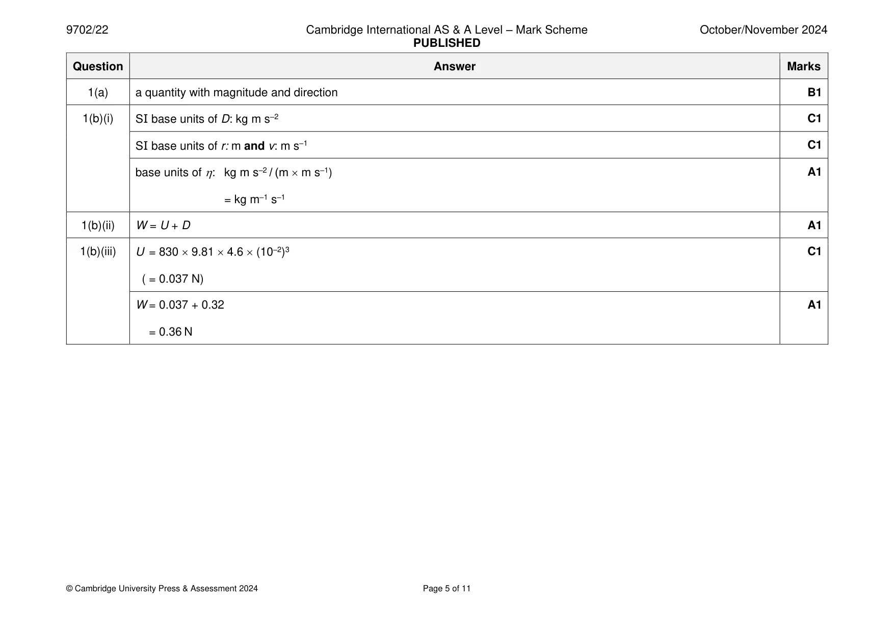 Mark scheme, page 5 of 11