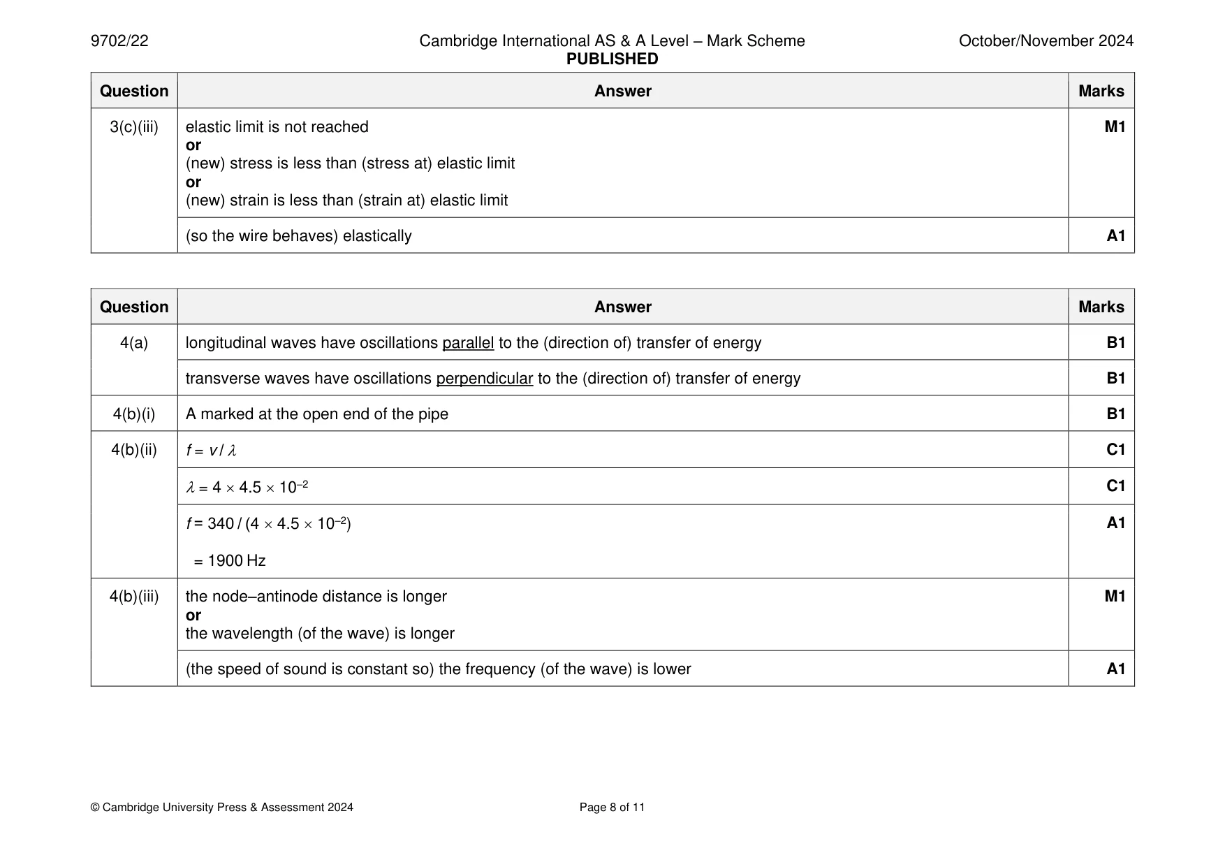 Mark scheme, page 8 of 11