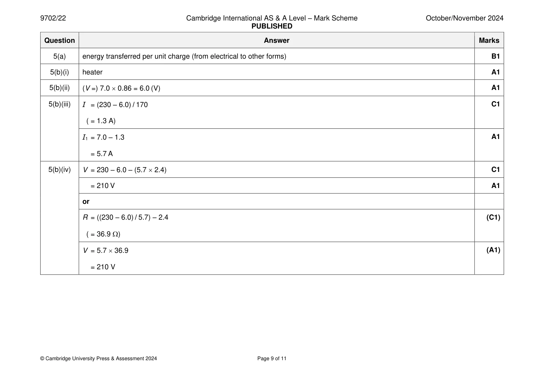 Mark scheme, page 9 of 11
