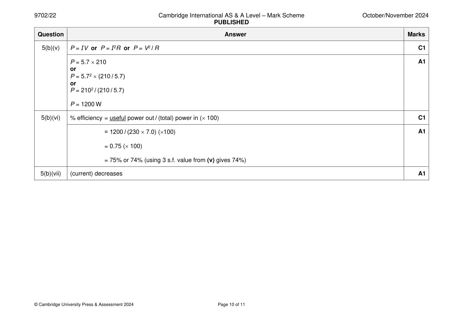 Mark scheme, page 10 of 11