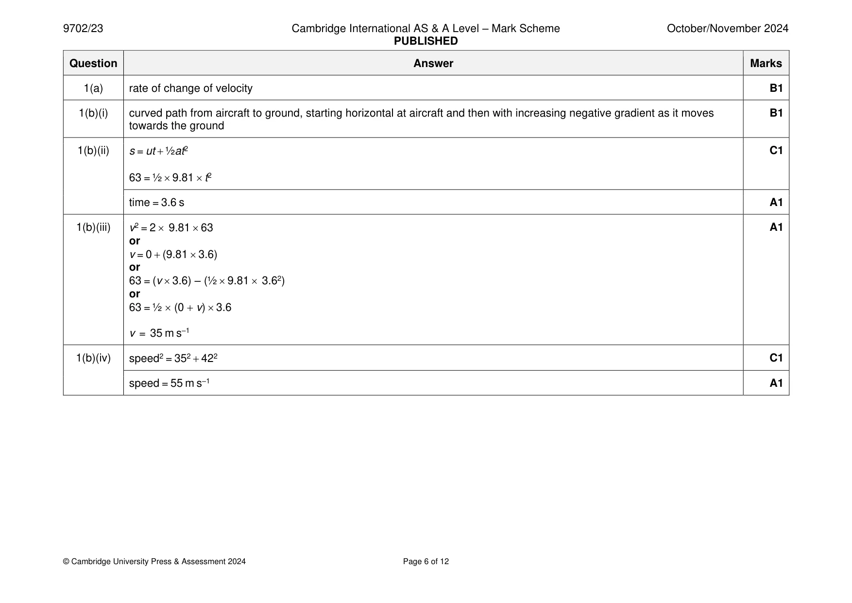Mark scheme, page 6 of 12