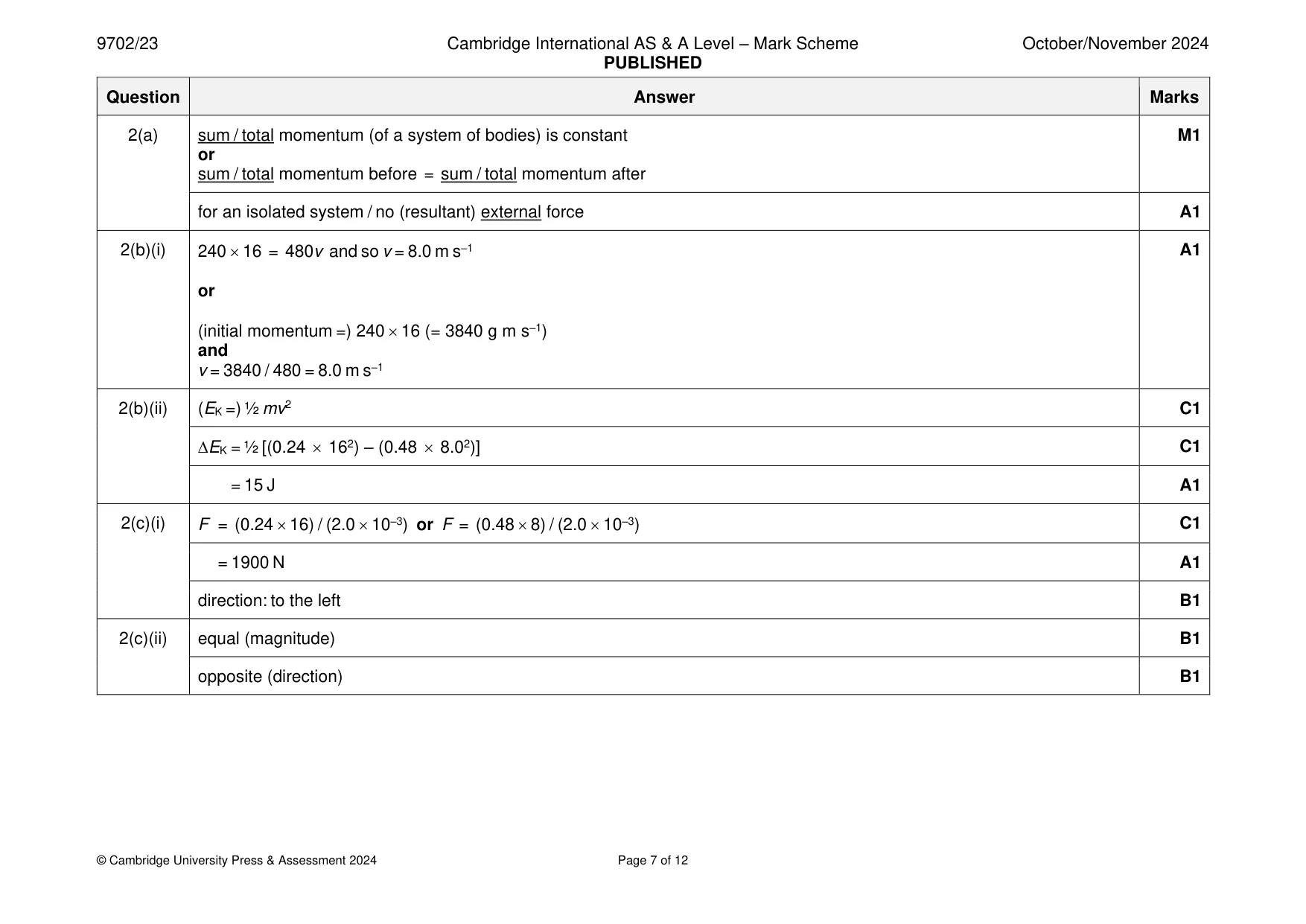 Mark scheme, page 7 of 12