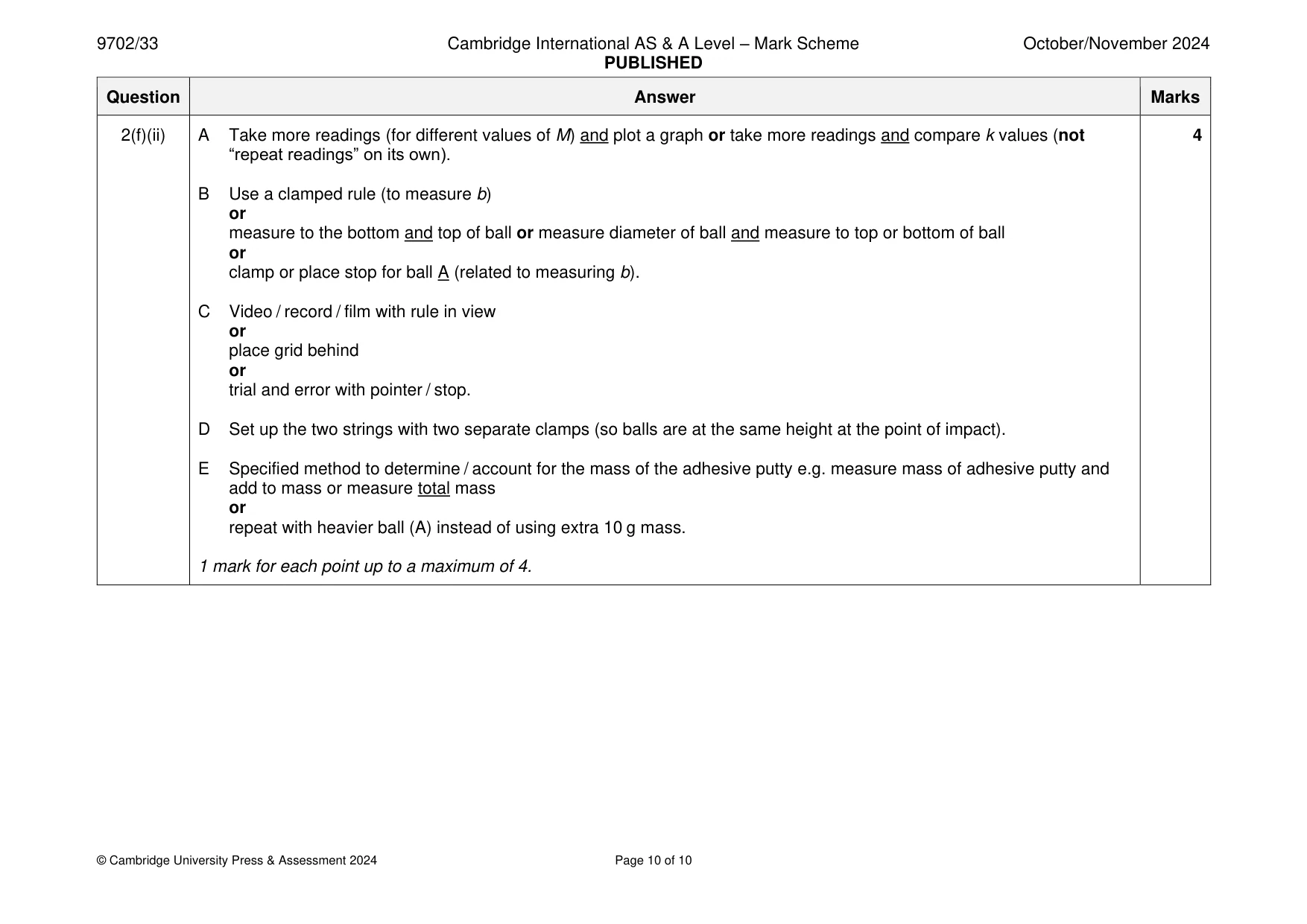 Mark scheme, page 10 of 10