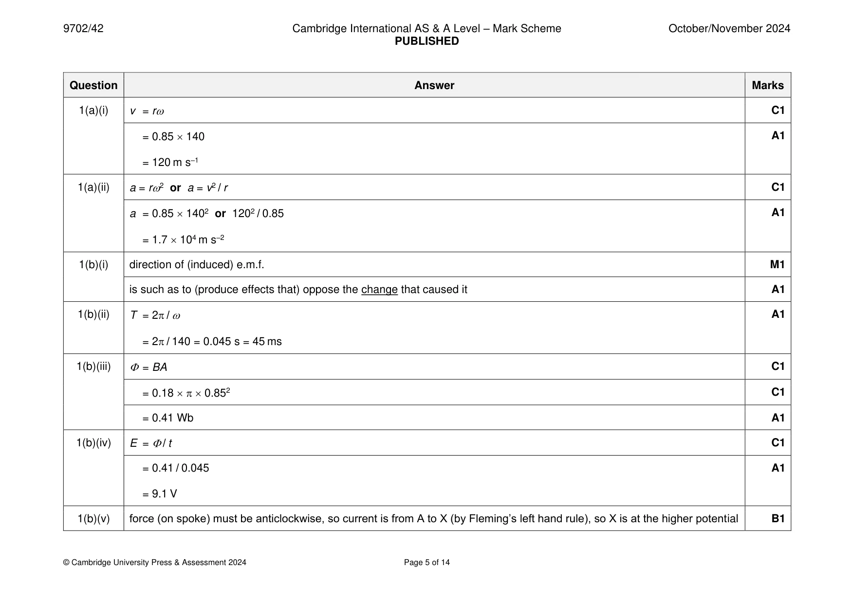 Mark scheme, page 5 of 14