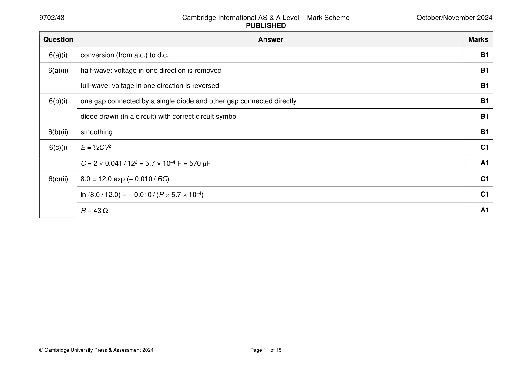 Mark scheme, page 11 of 15