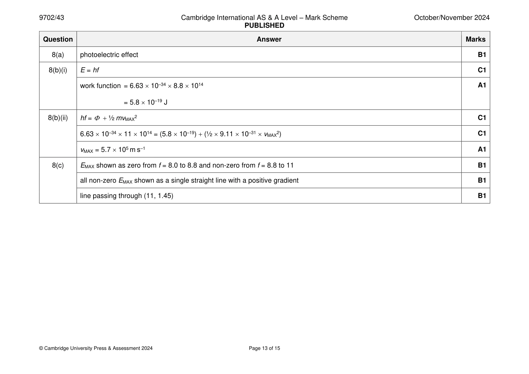 Mark scheme, page 13 of 15
