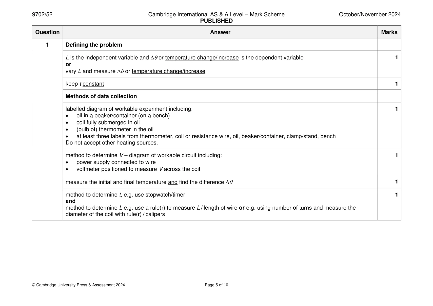 Mark scheme, page 5 of 10