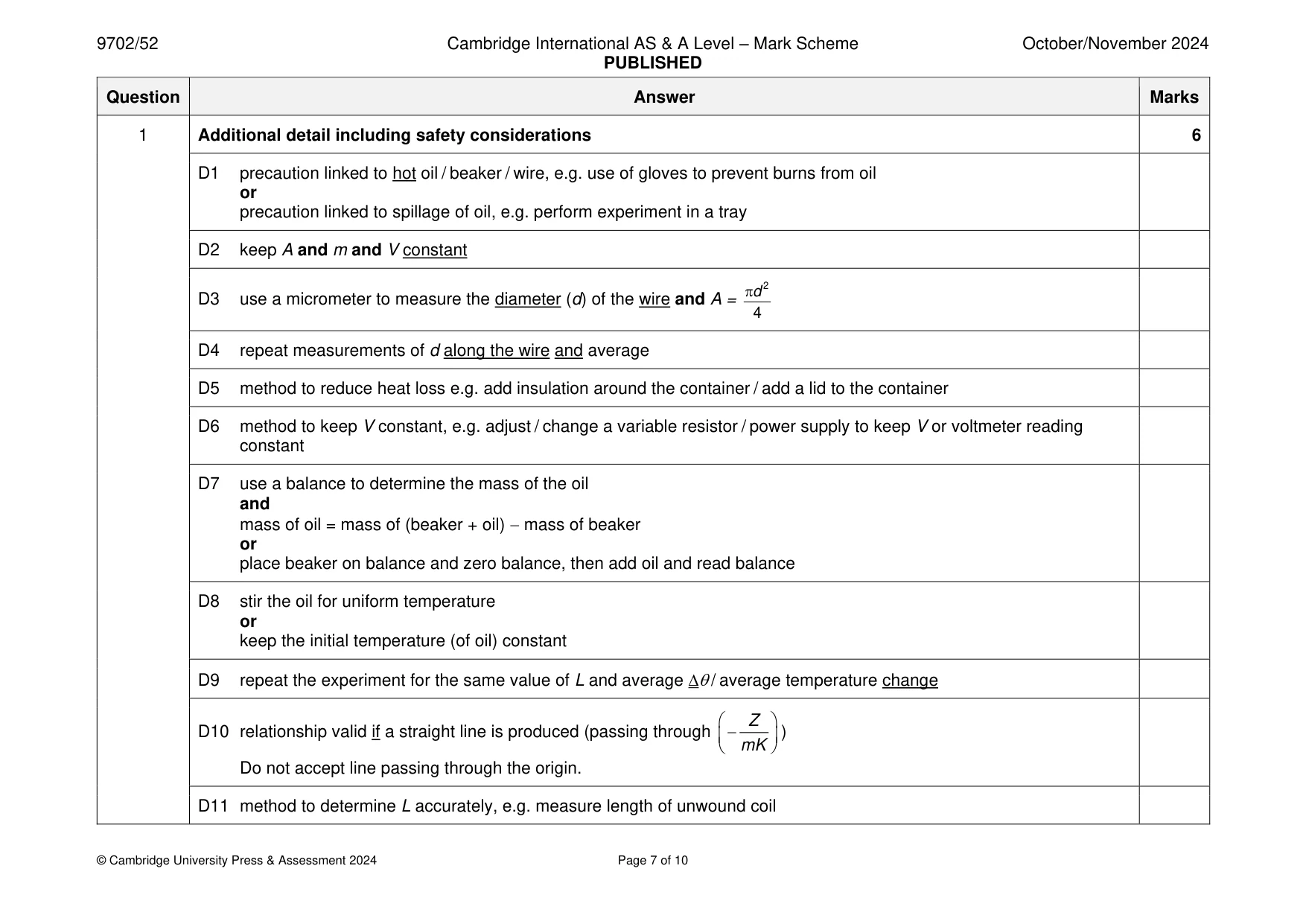 Mark scheme, page 7 of 10