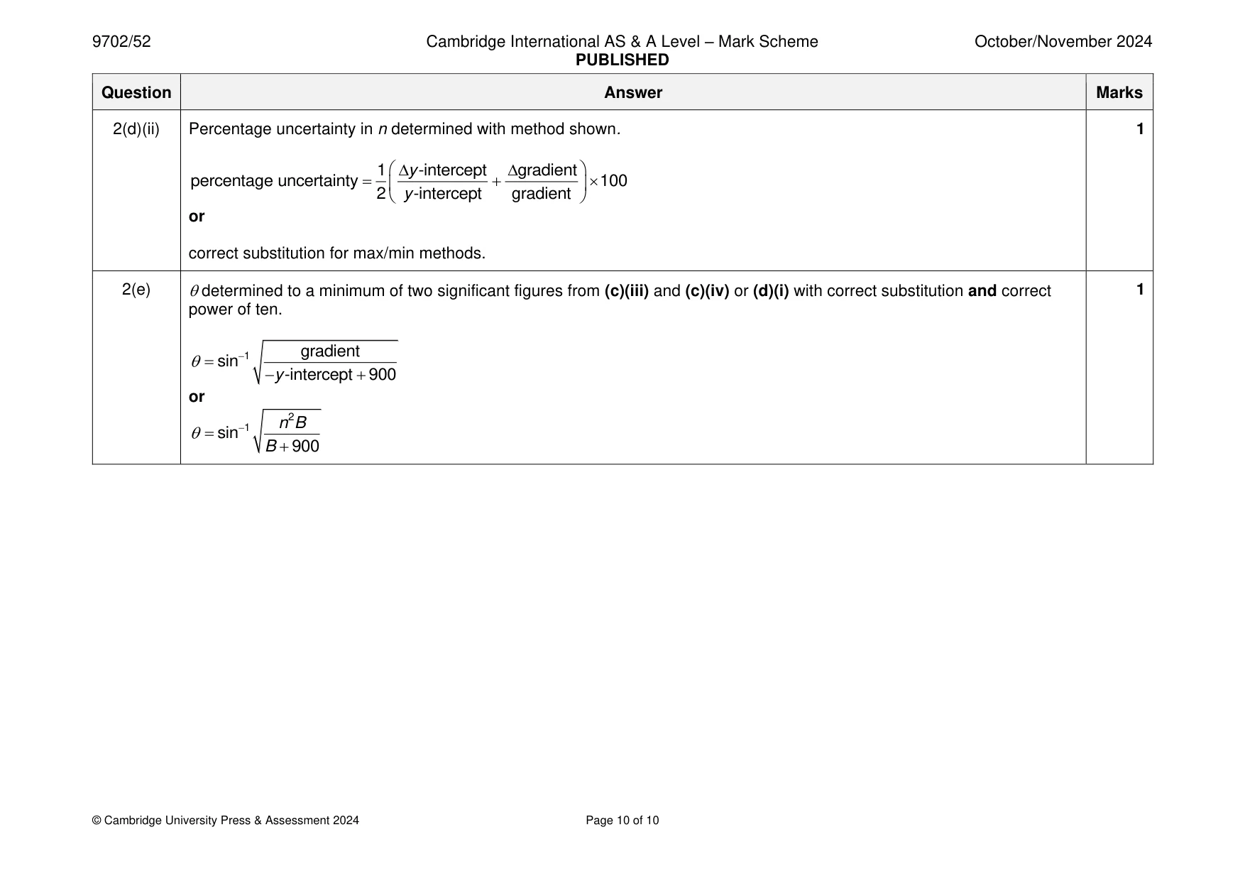 Mark scheme, page 10 of 10