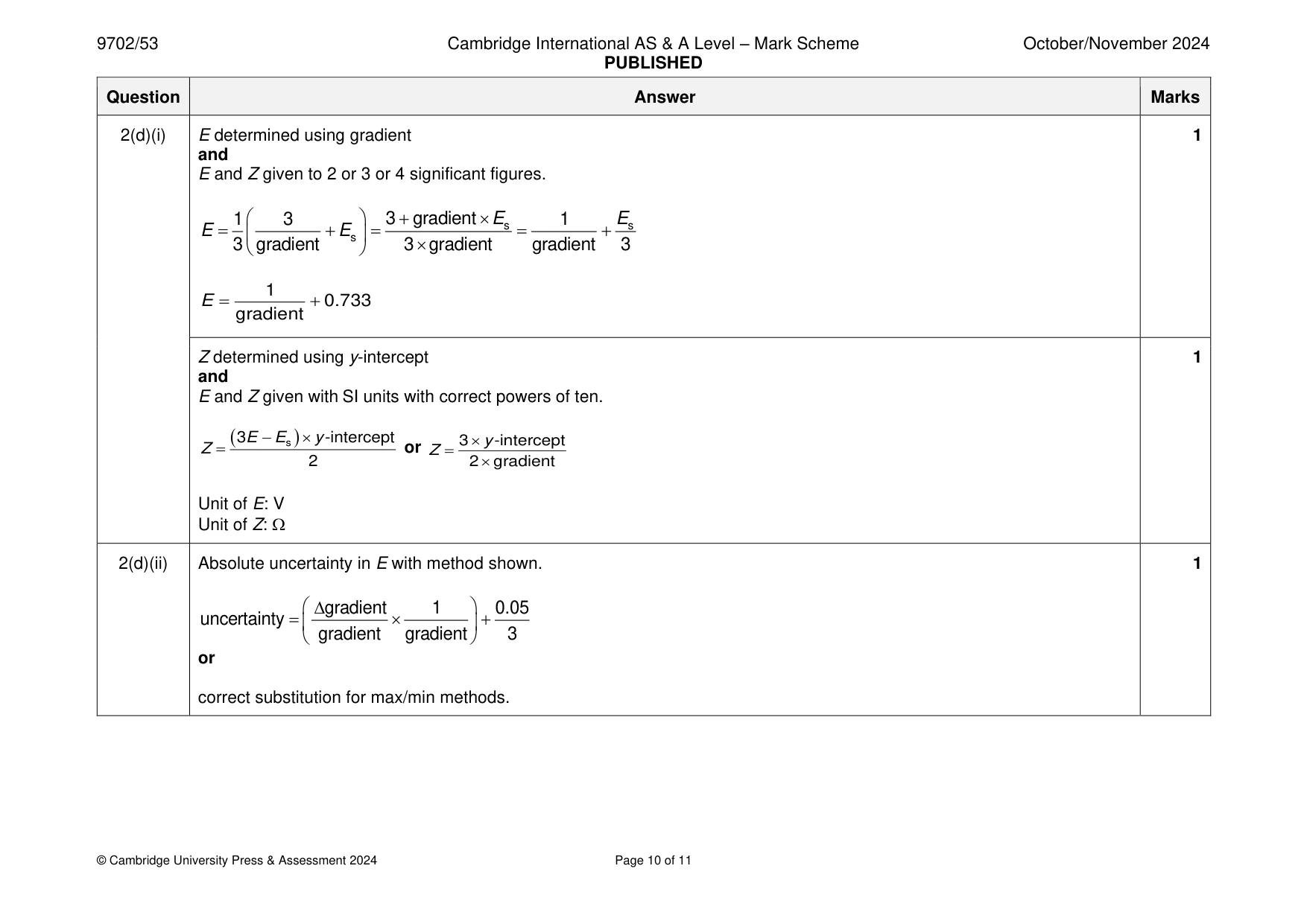 Mark scheme, page 10 of 11