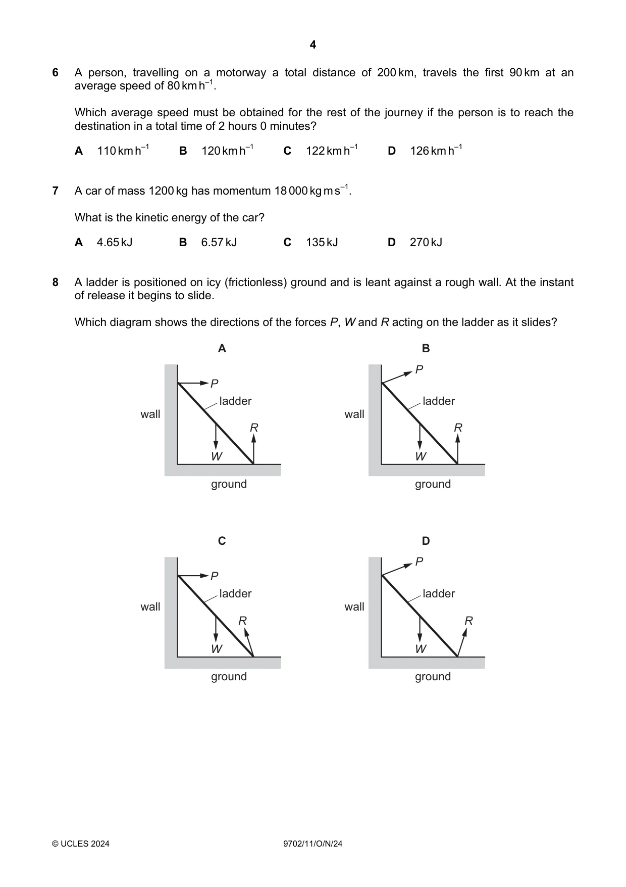 Cambridge A Level Physics 9702 2024 Oct/Nov Paper 1 · Variant 1 question paper, page 4 of 16