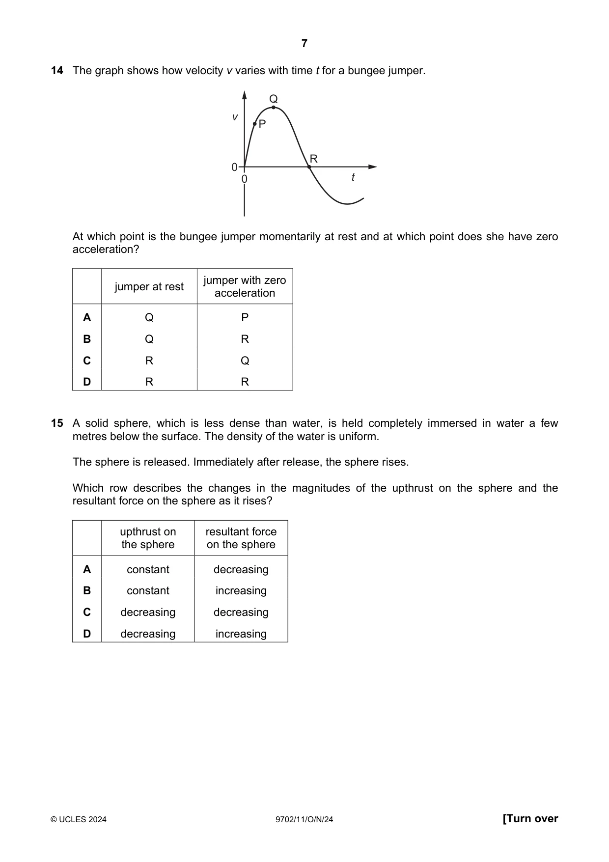Cambridge A Level Physics 9702 2024 Oct/Nov Paper 1 · Variant 1 question paper, page 7 of 16
