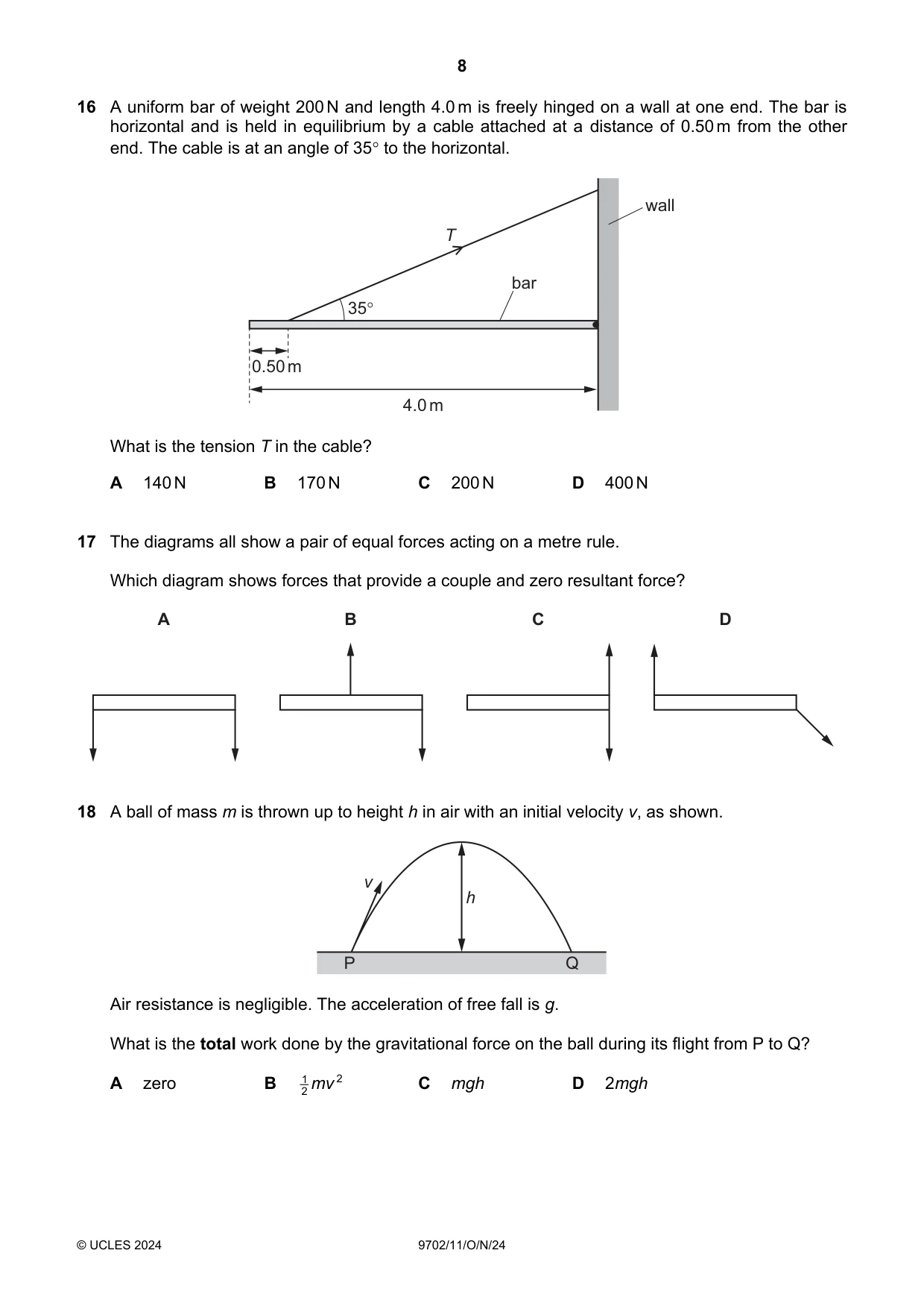 Cambridge A Level Physics 9702 2024 Oct/Nov Paper 1 · Variant 1 question paper, page 8 of 16