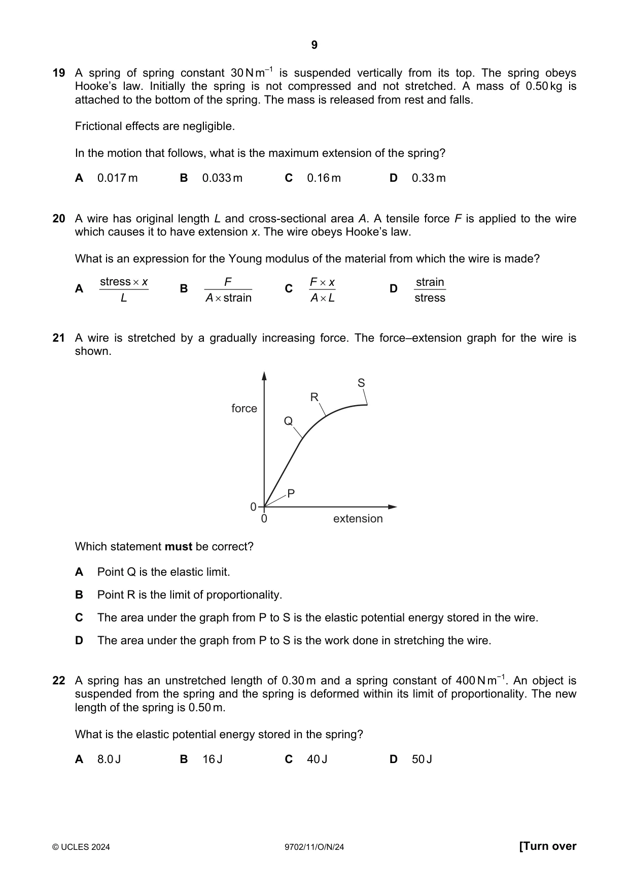 Cambridge A Level Physics 9702 2024 Oct/Nov Paper 1 · Variant 1 question paper, page 9 of 16